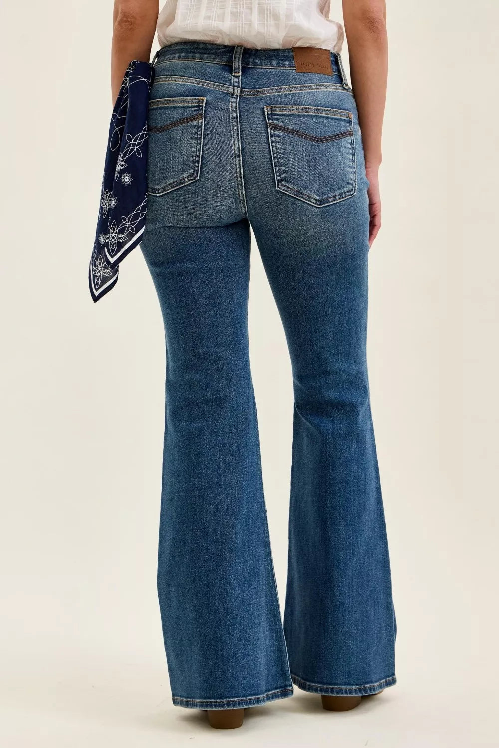 Bandana loop detail on mid rise flare jeans