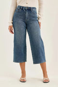 High waist wide leg crop jeans in quarry fade wash front view