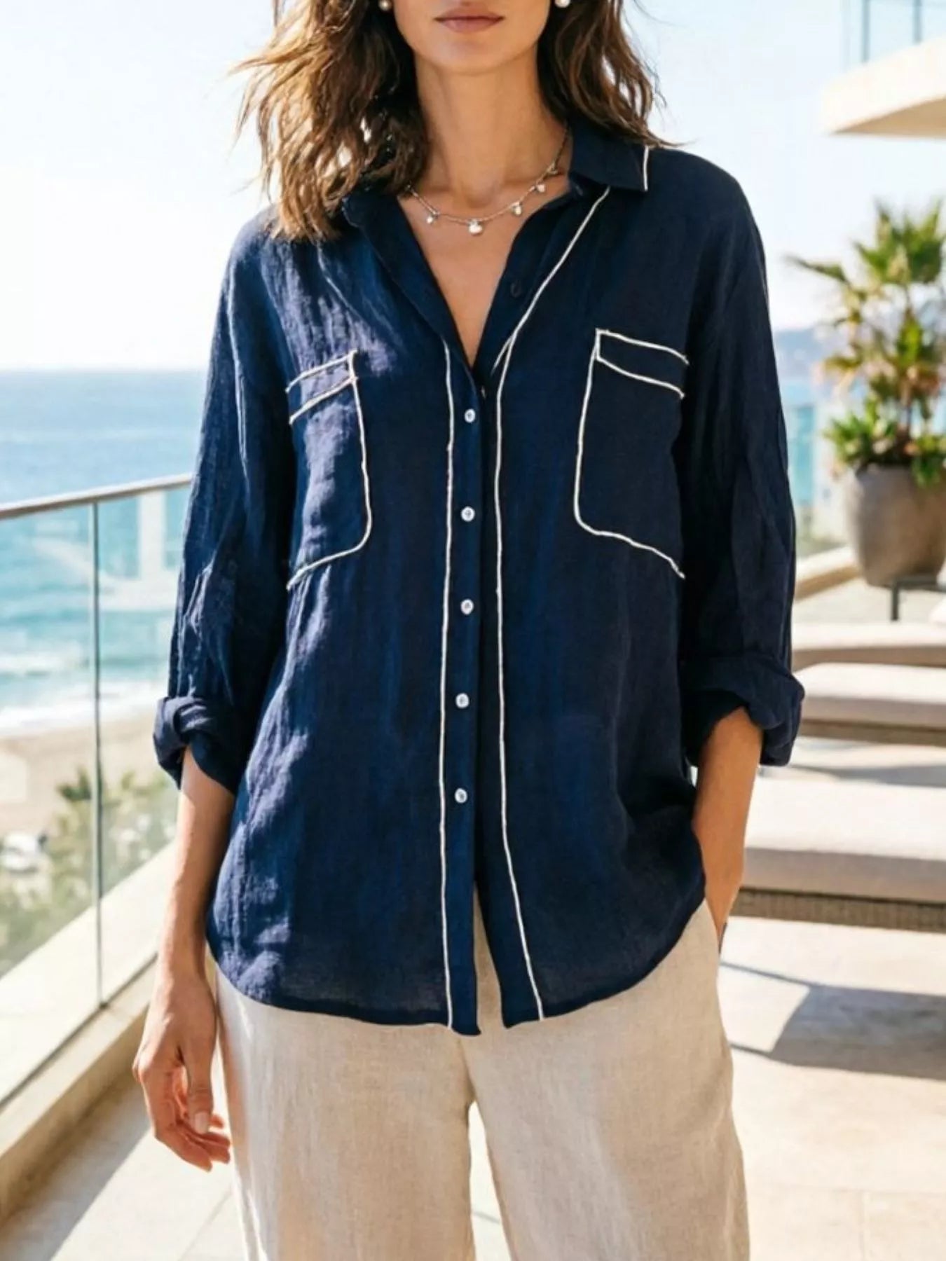 Long sleeve shirt in dark blue