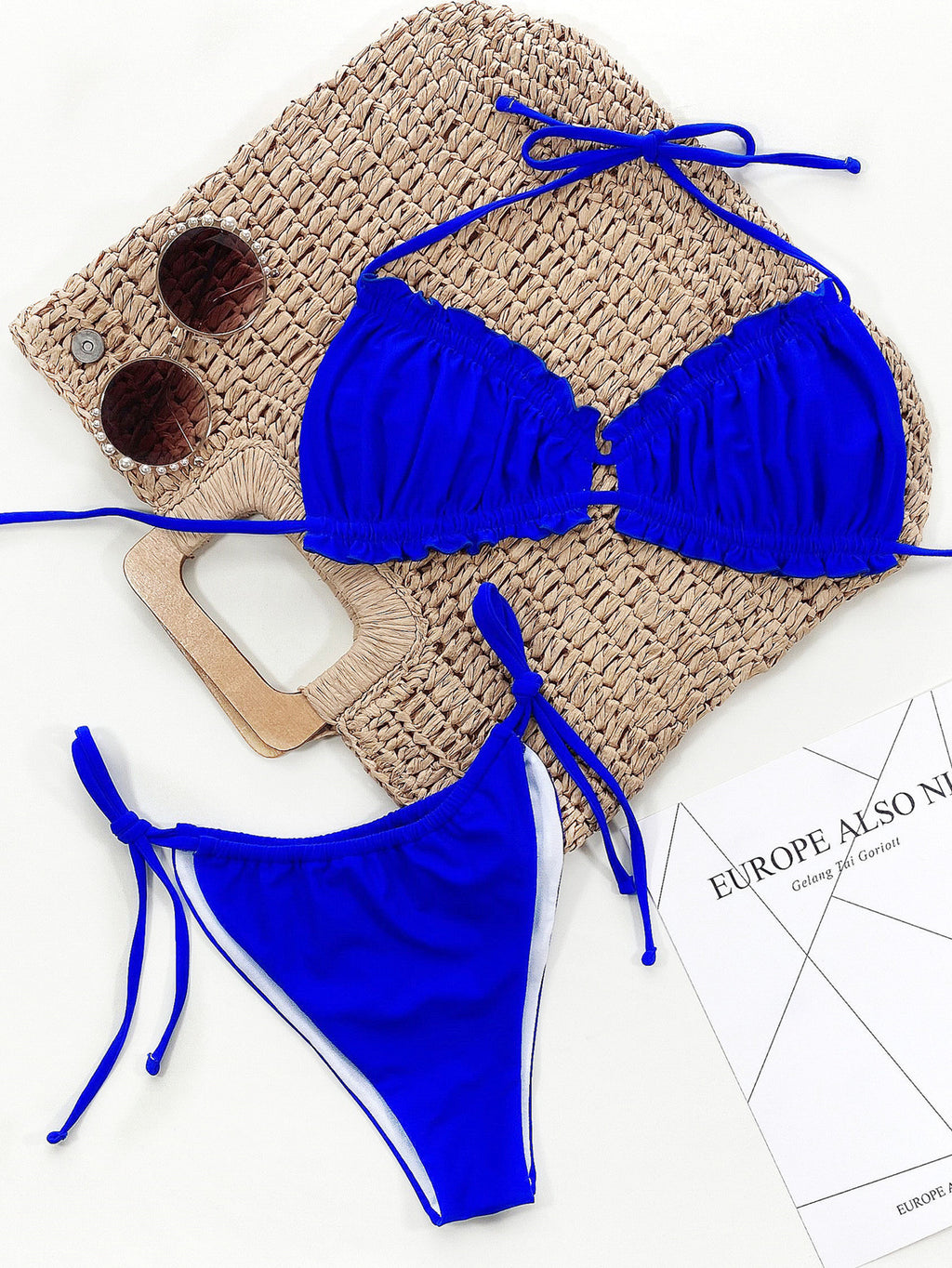 Royal blue bikini tie side bottoms detail