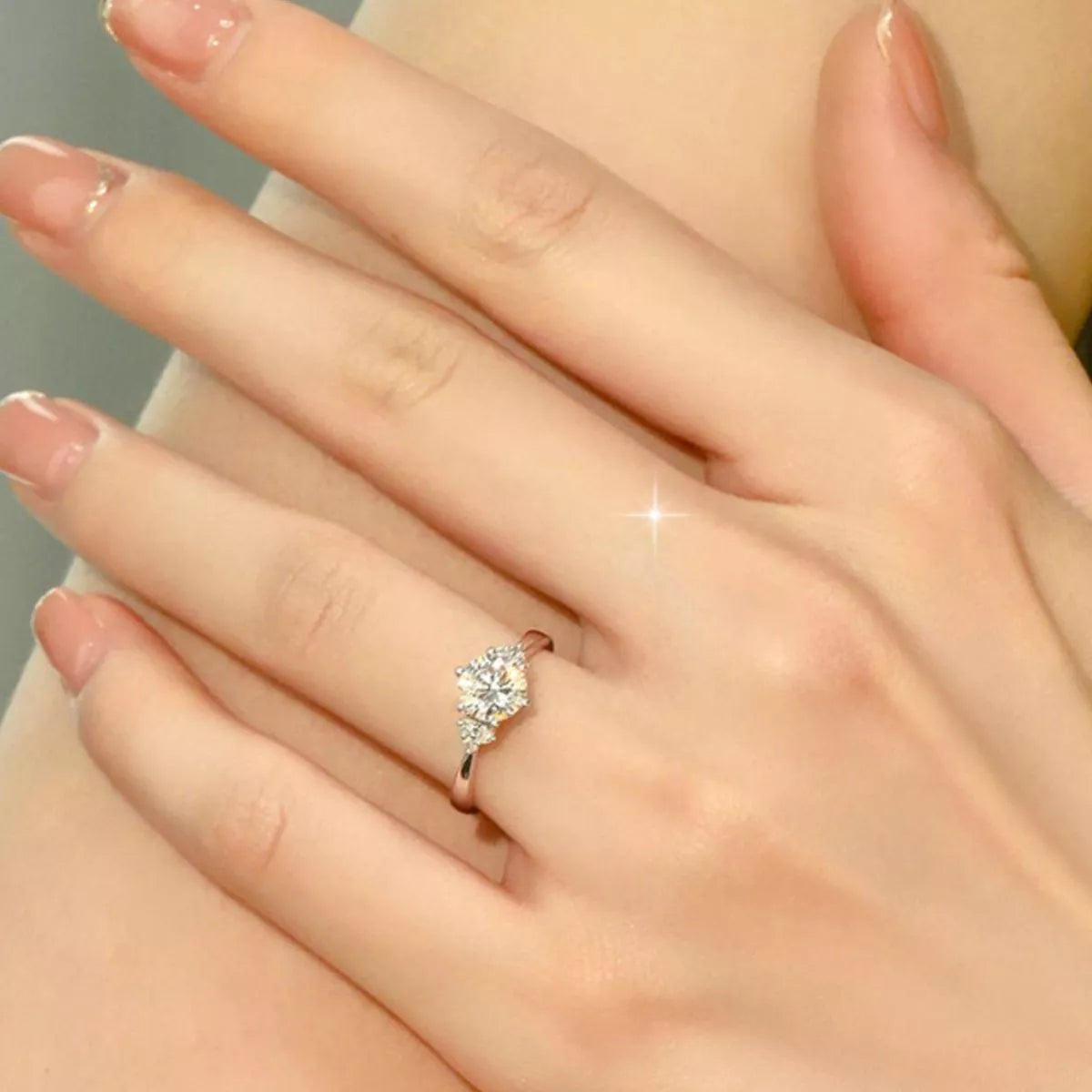 Moissanite sterling silver ring close up stone