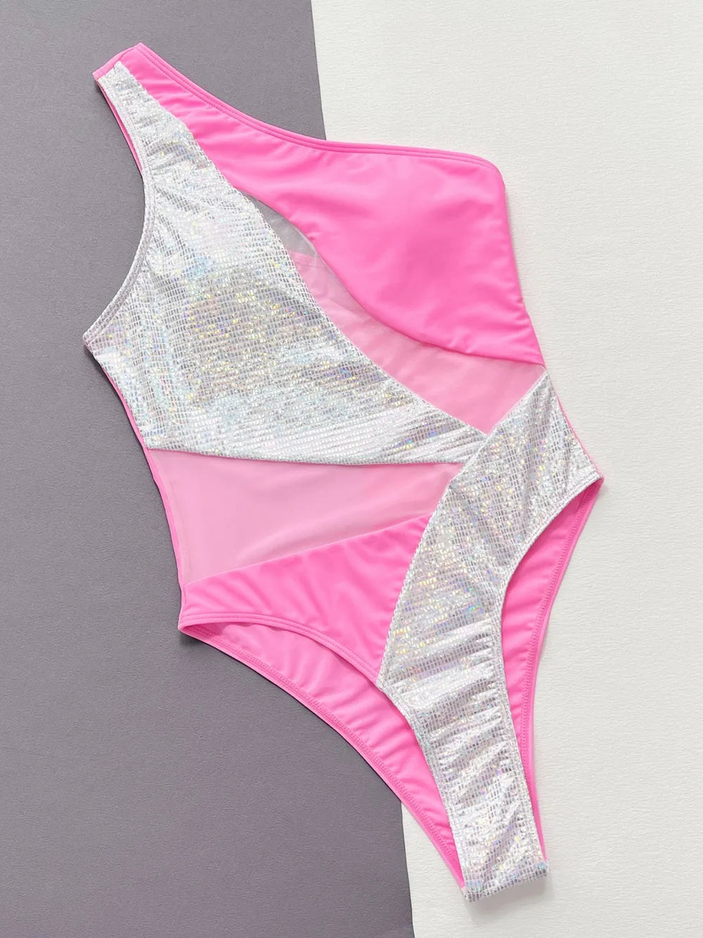 Color block one piece swimsuit side profile