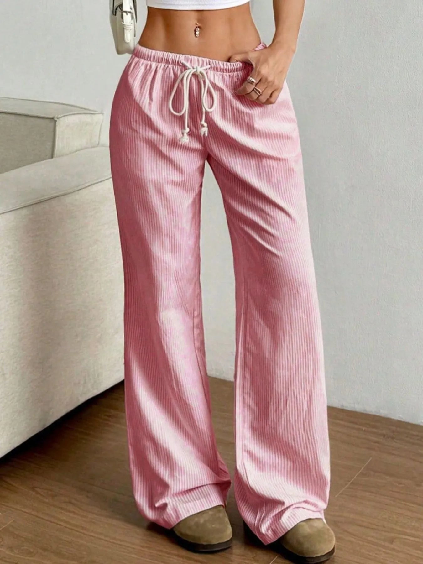 Striped wide leg pants back detail