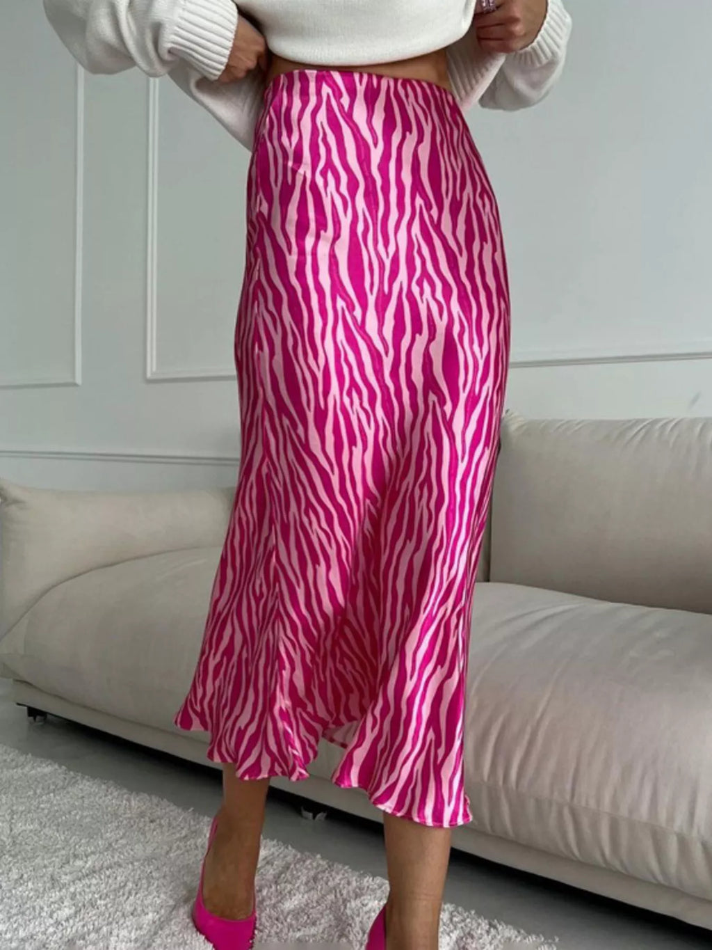 Hot pink zebra print satin skirt