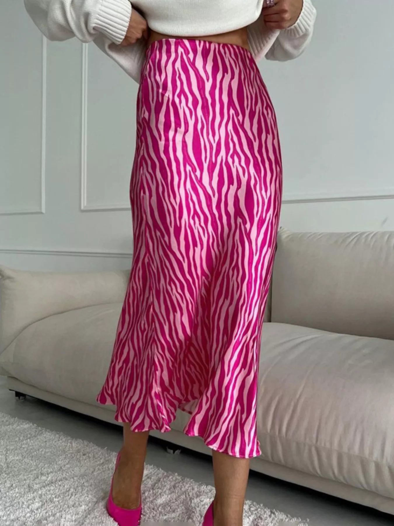 Hot pink zebra print satin skirt