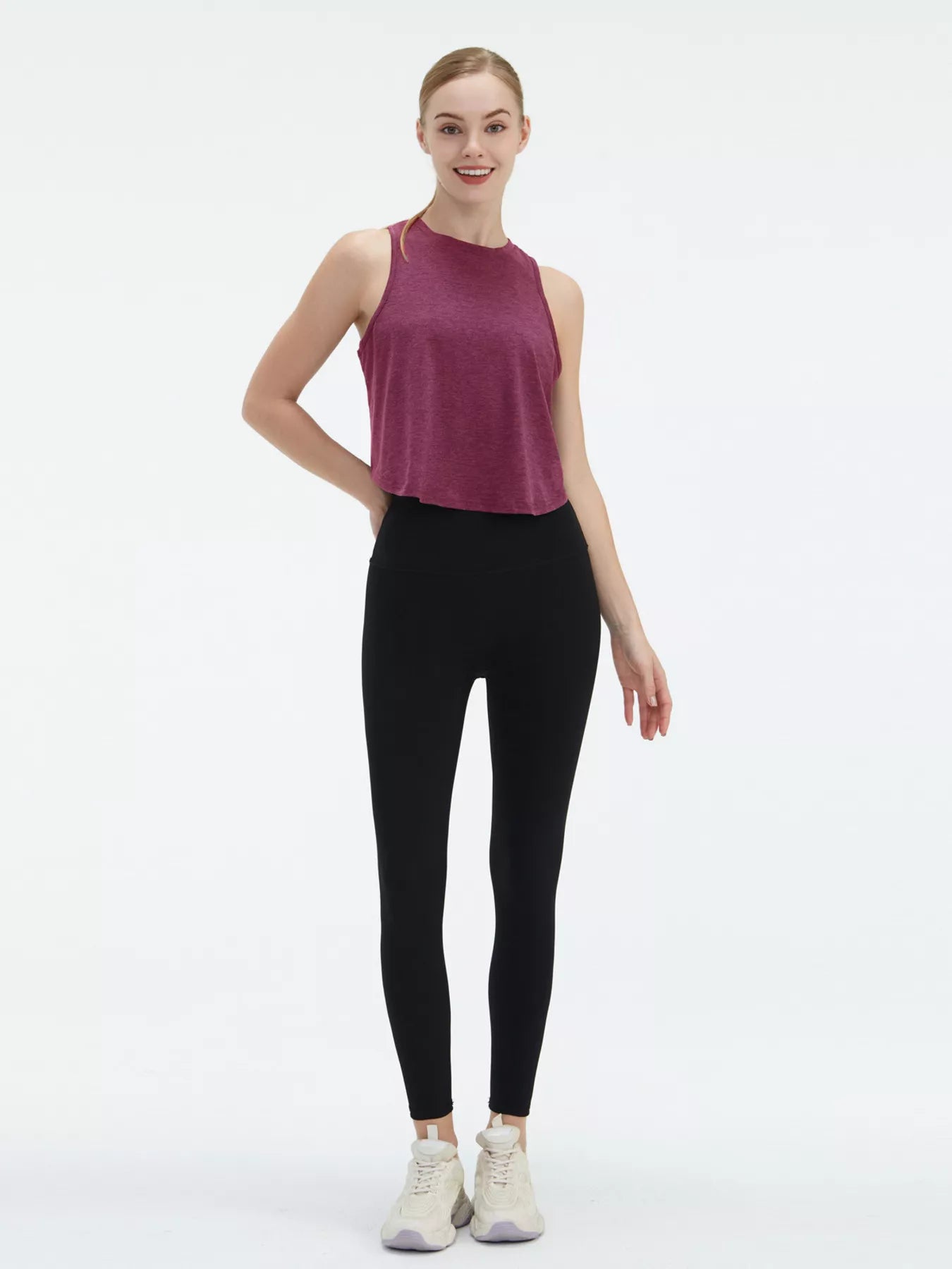 Round neck active tank fabric texture