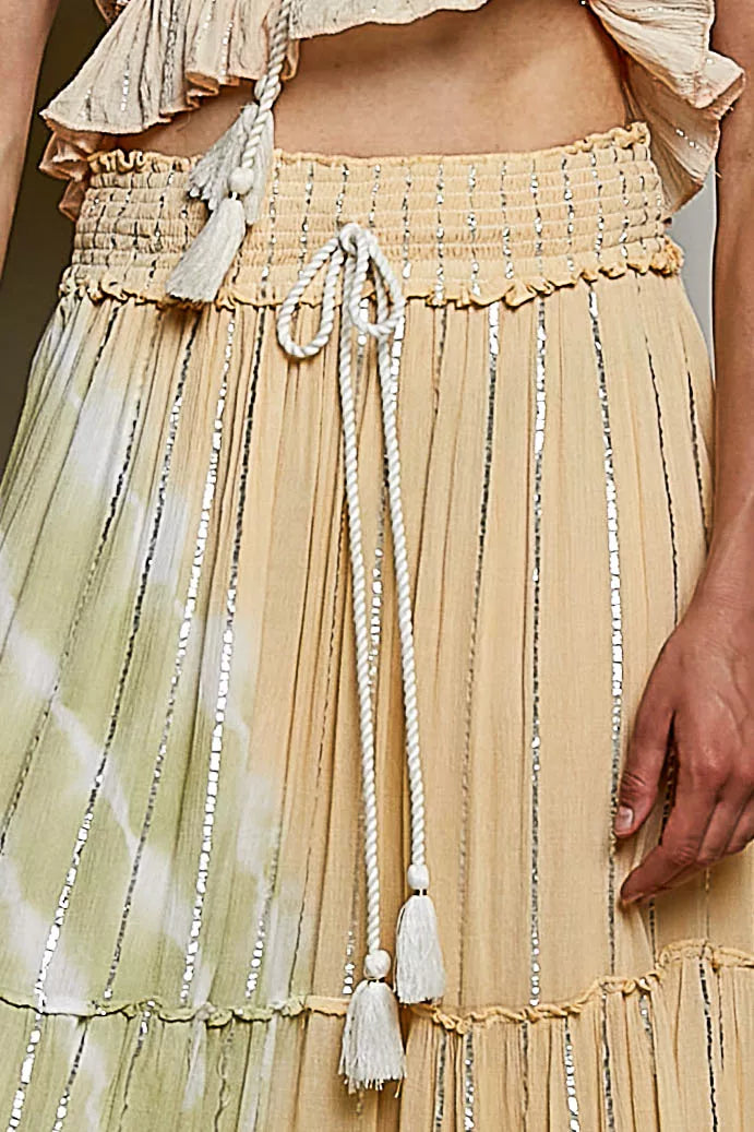 Metallic shimmer skirt fabric detail