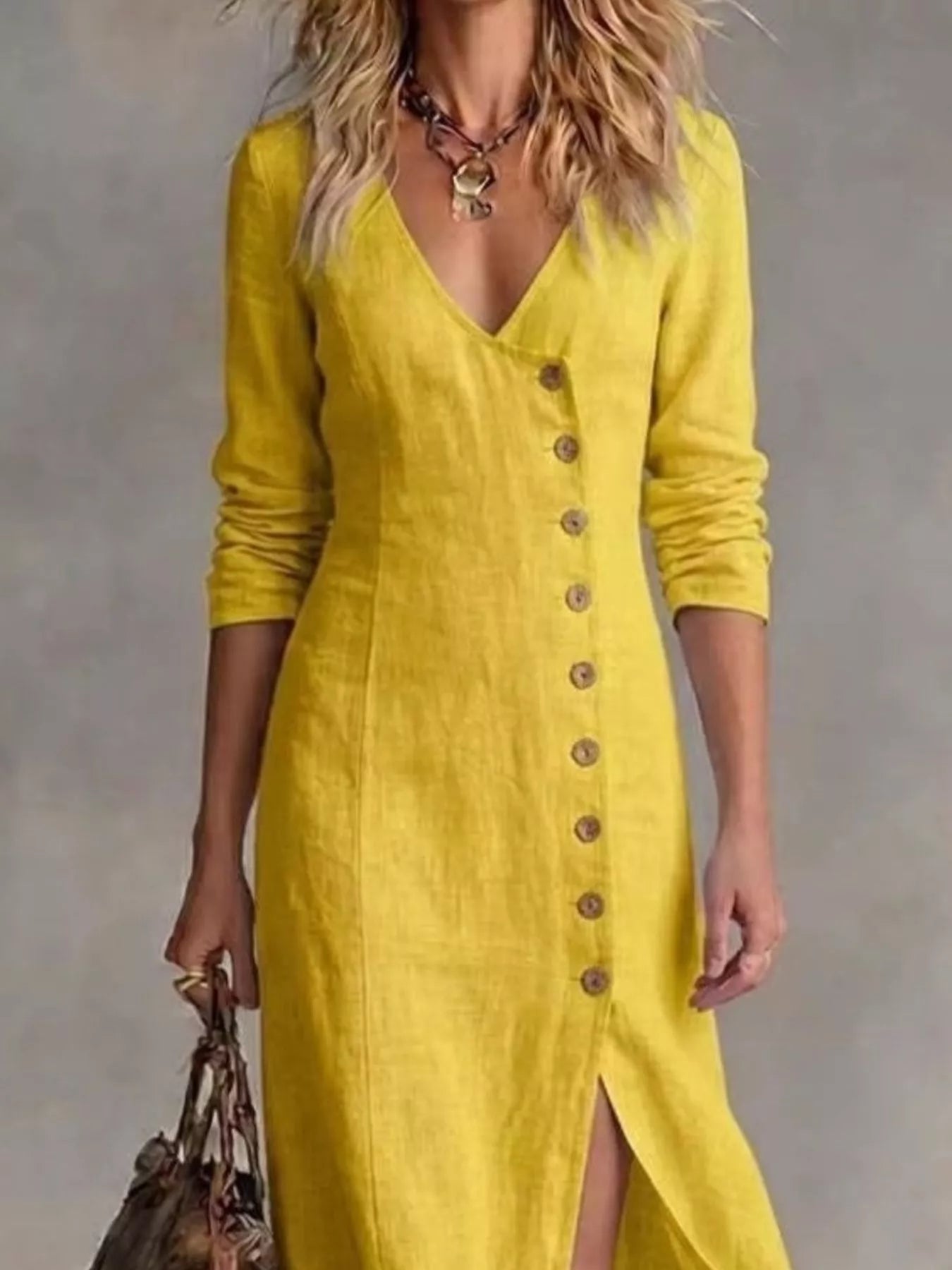 Button front maxi dress side view