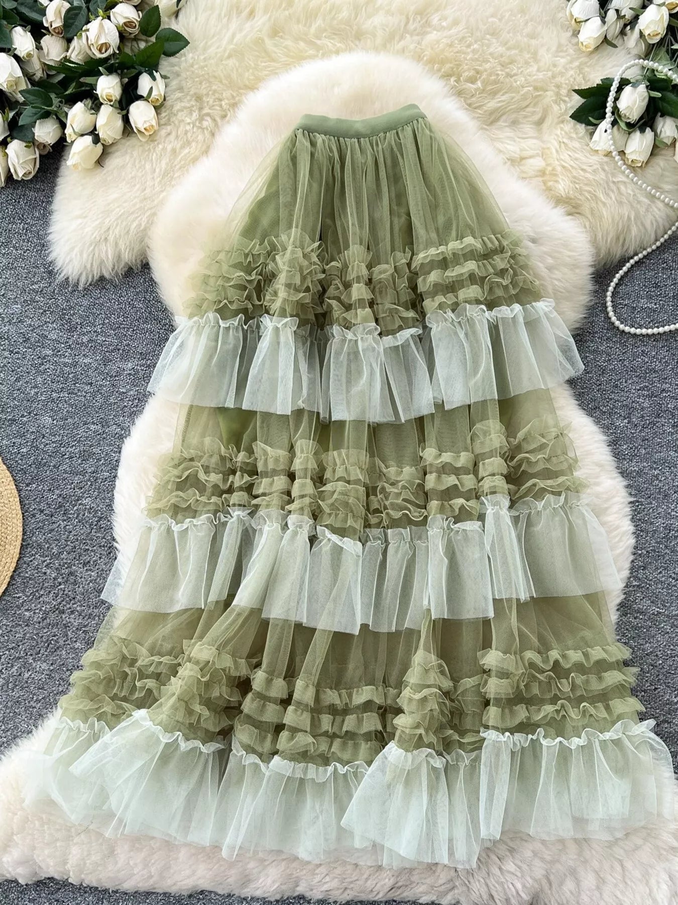 Tiered tulle skirt movement view