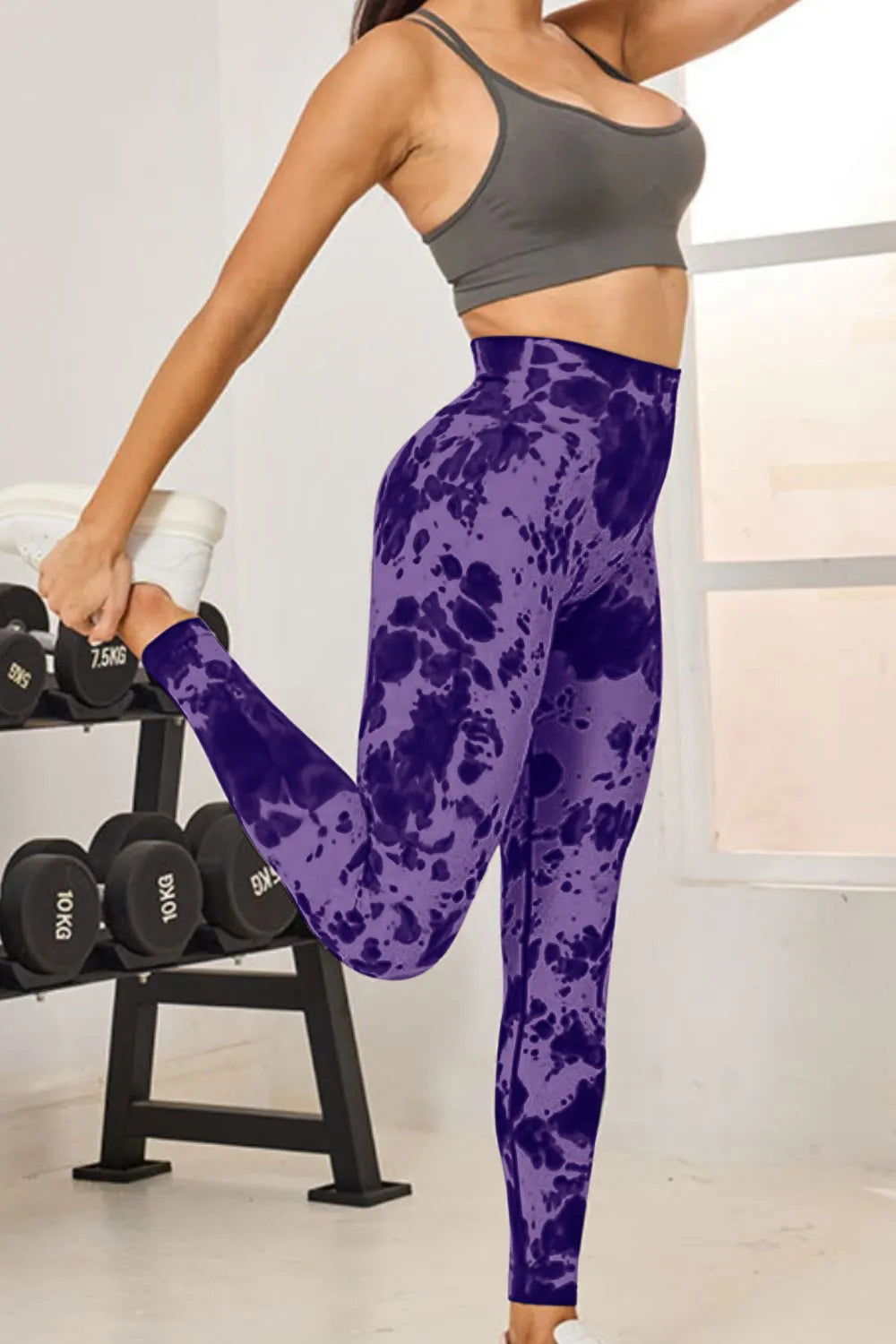 Deep red tie dye workout leggings