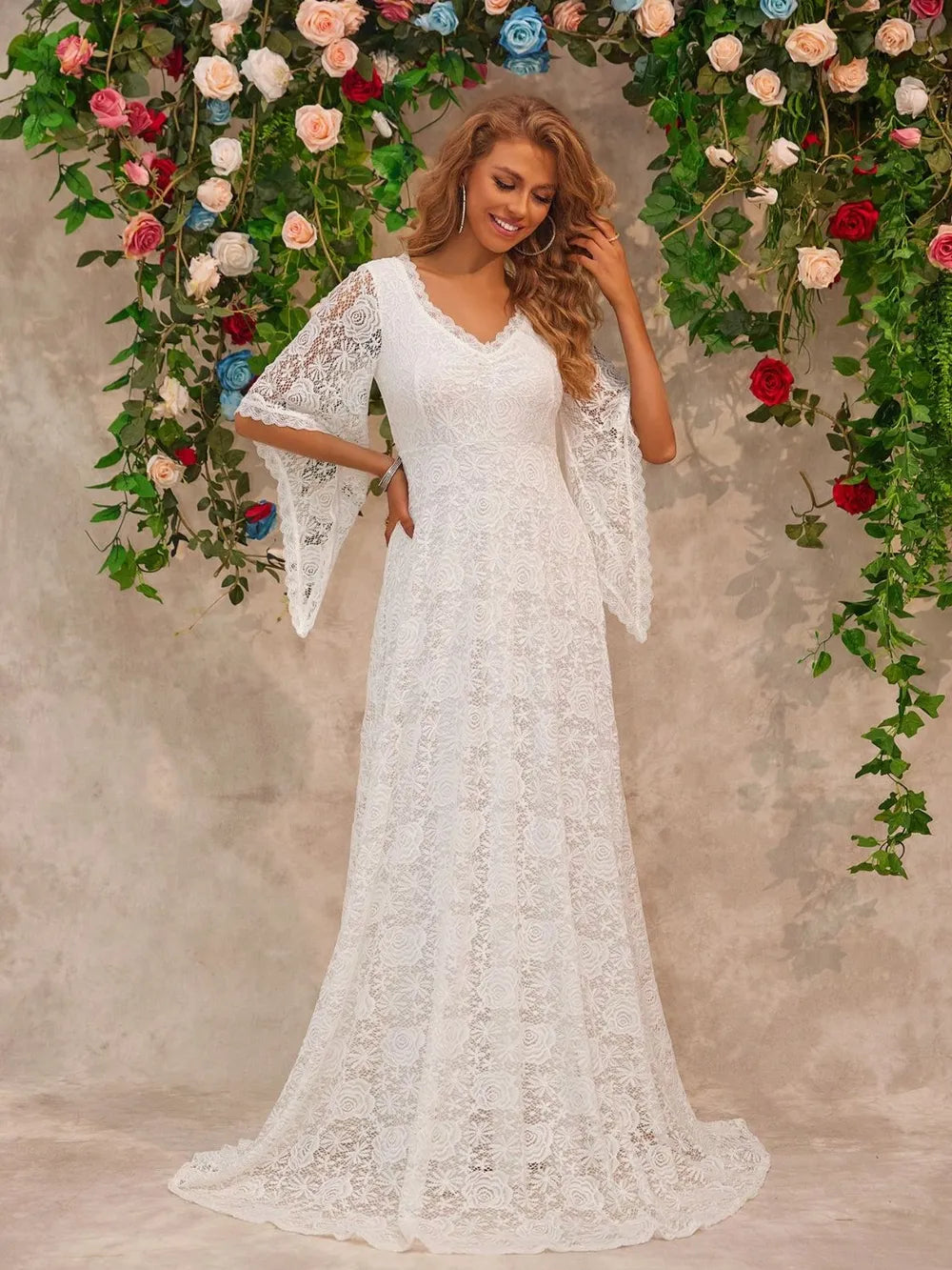 Lace floor length dress back view