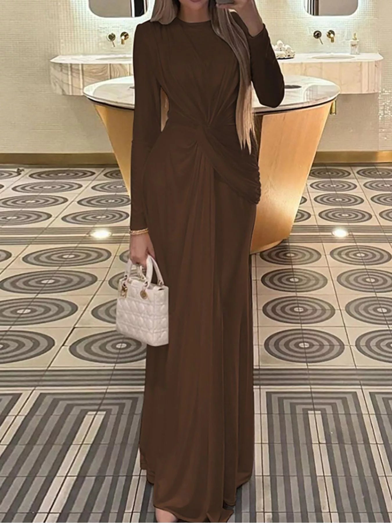 Twisted maxi dress side profile styled look