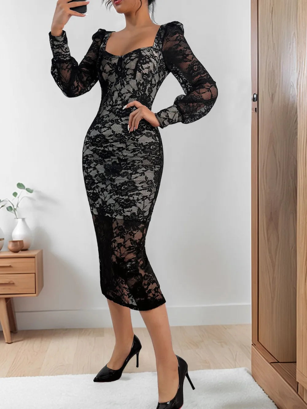 Lace midi dress back view