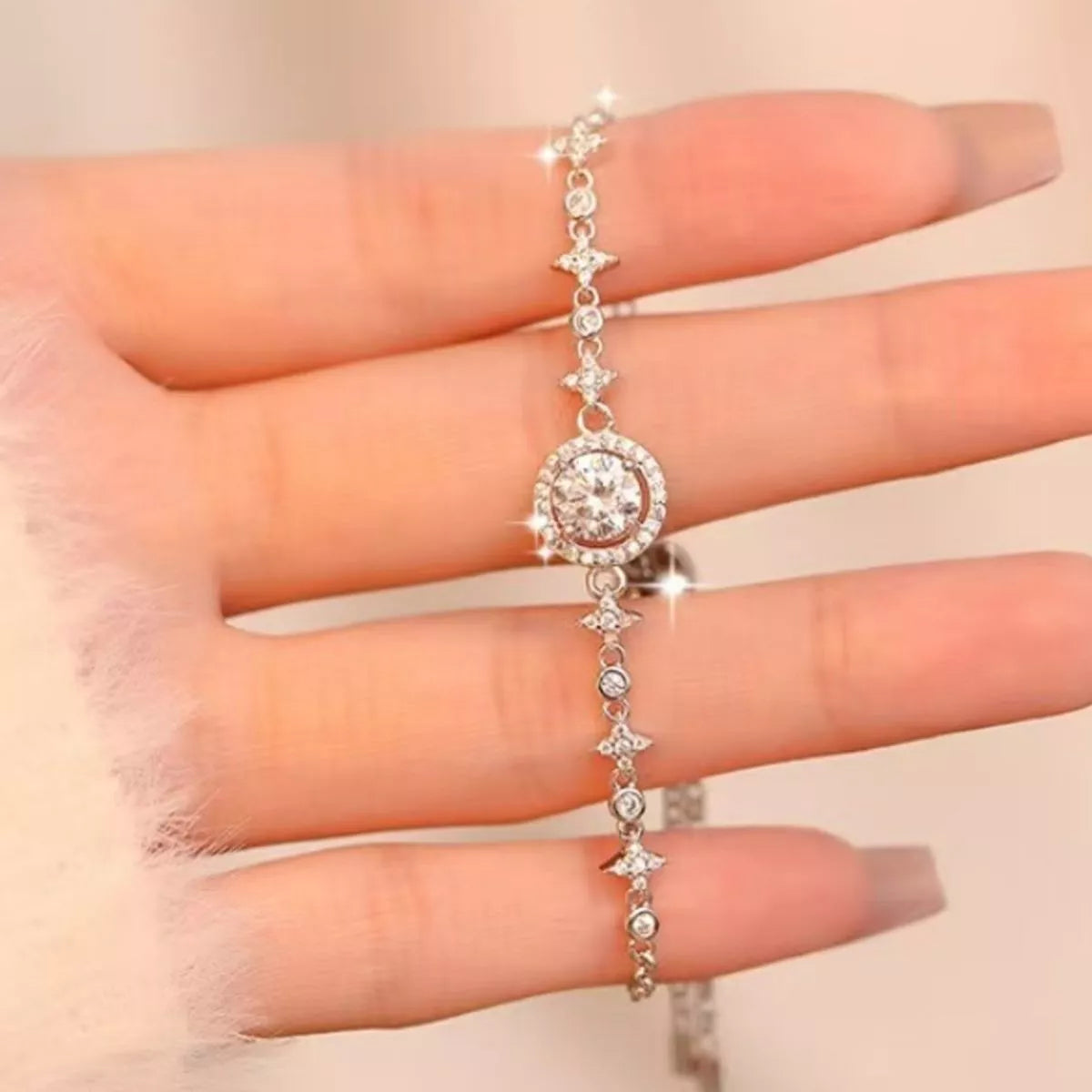 1 carat moissanite sterling silver bracelet front view