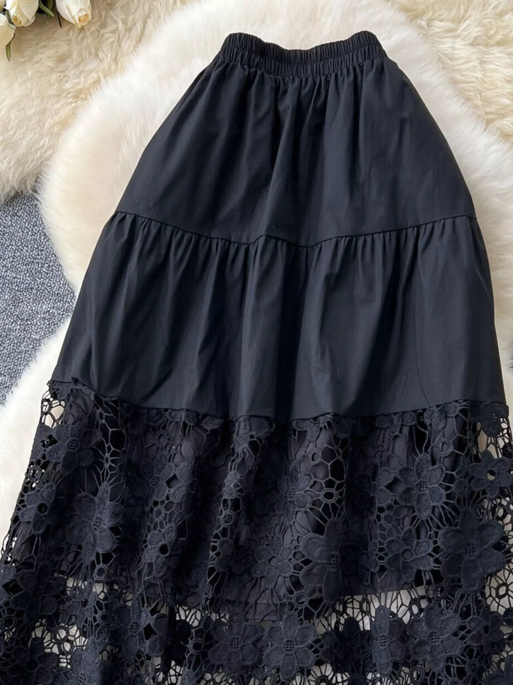 Black flowy lace skirt movement shot