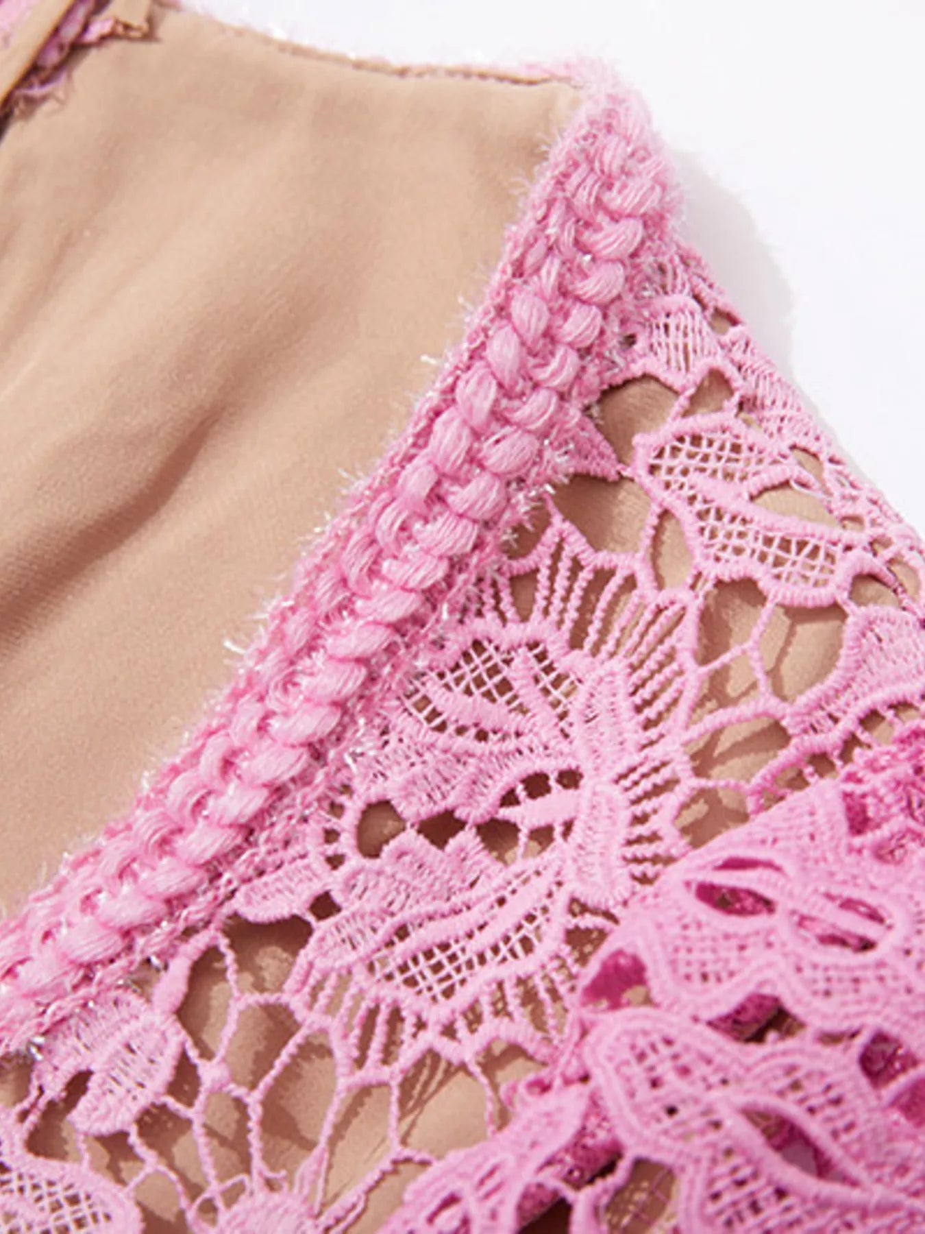 Pink lace midi dress on model
