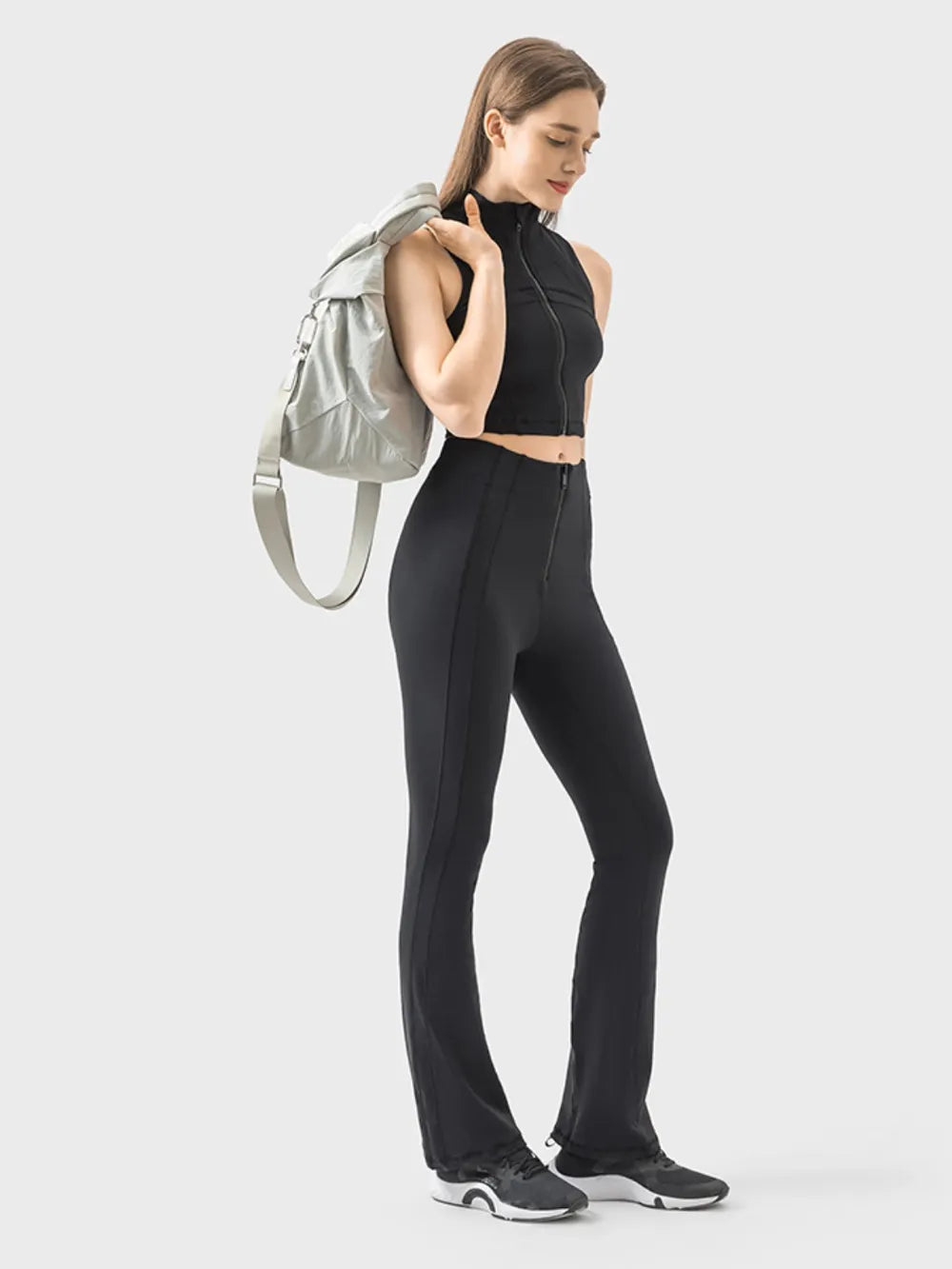 Close up detail of zipper on active pants