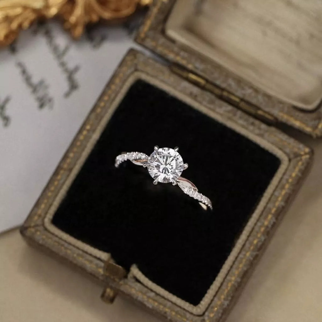 Moissanite ring stacked styling on hand