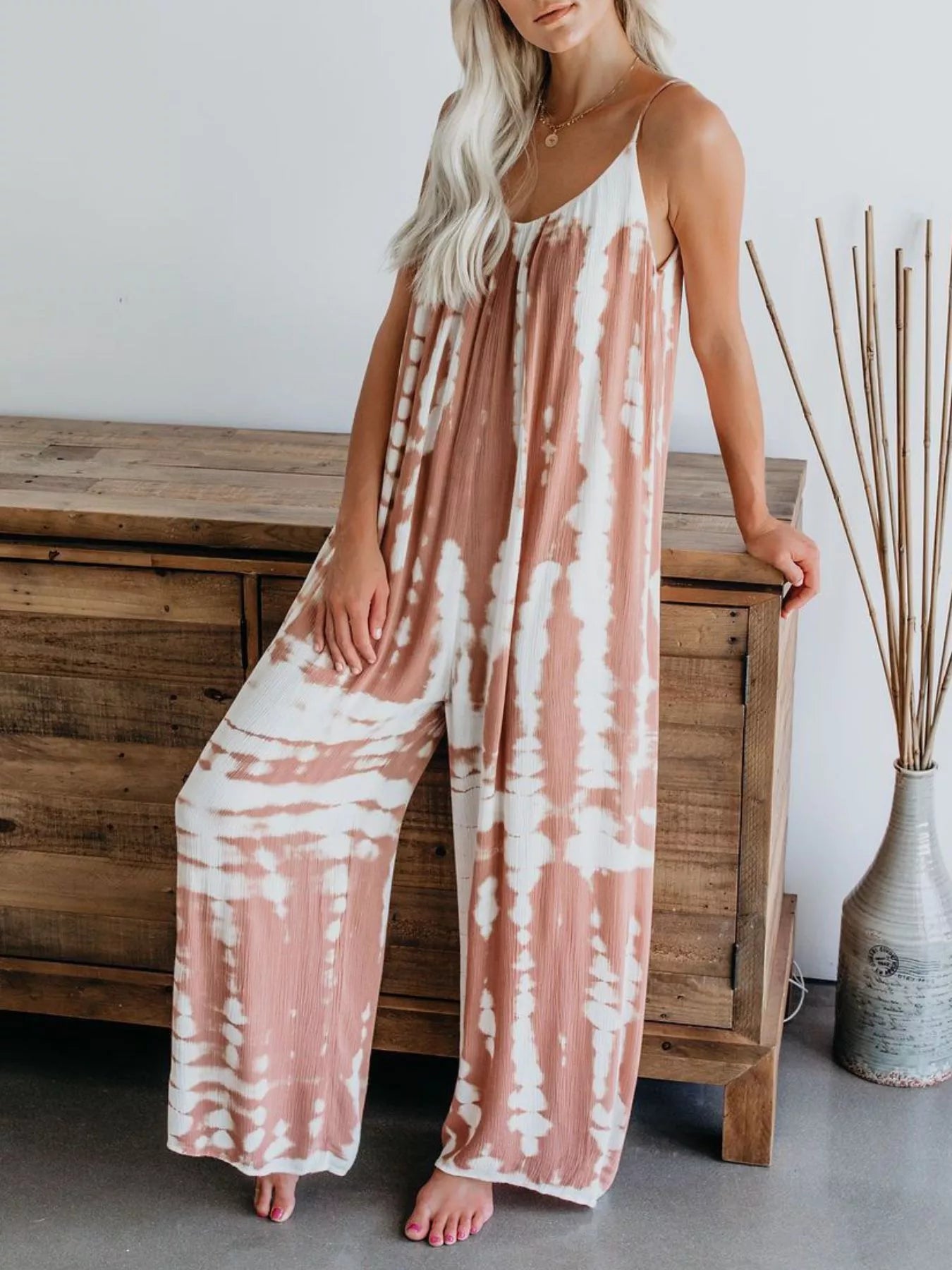 Wide leg tie dye jumpsuit close up of pocket detail