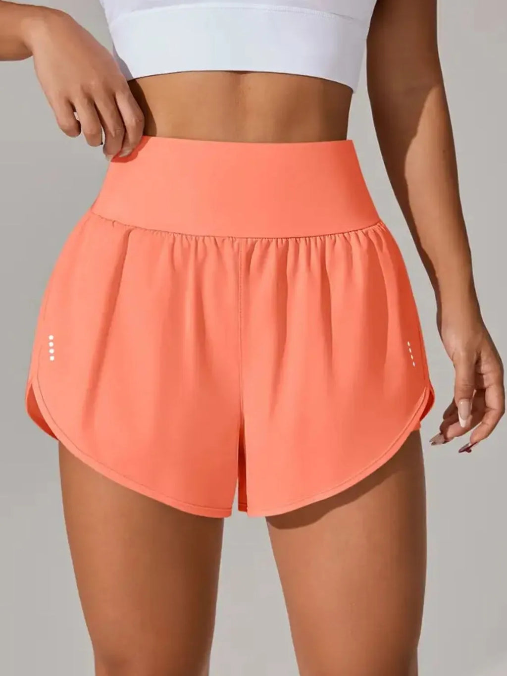 Blush pink high waist shorts fabric stretch detail