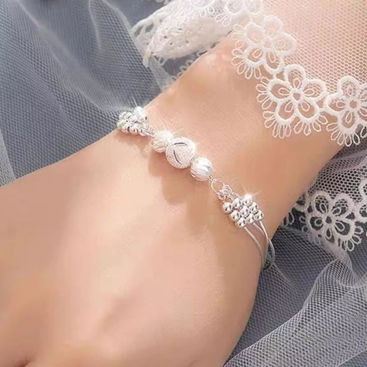 Silver bead bracelet with matching gift box