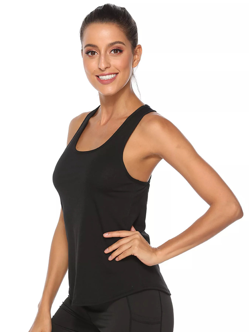 Black workout tank top crisscross back detail