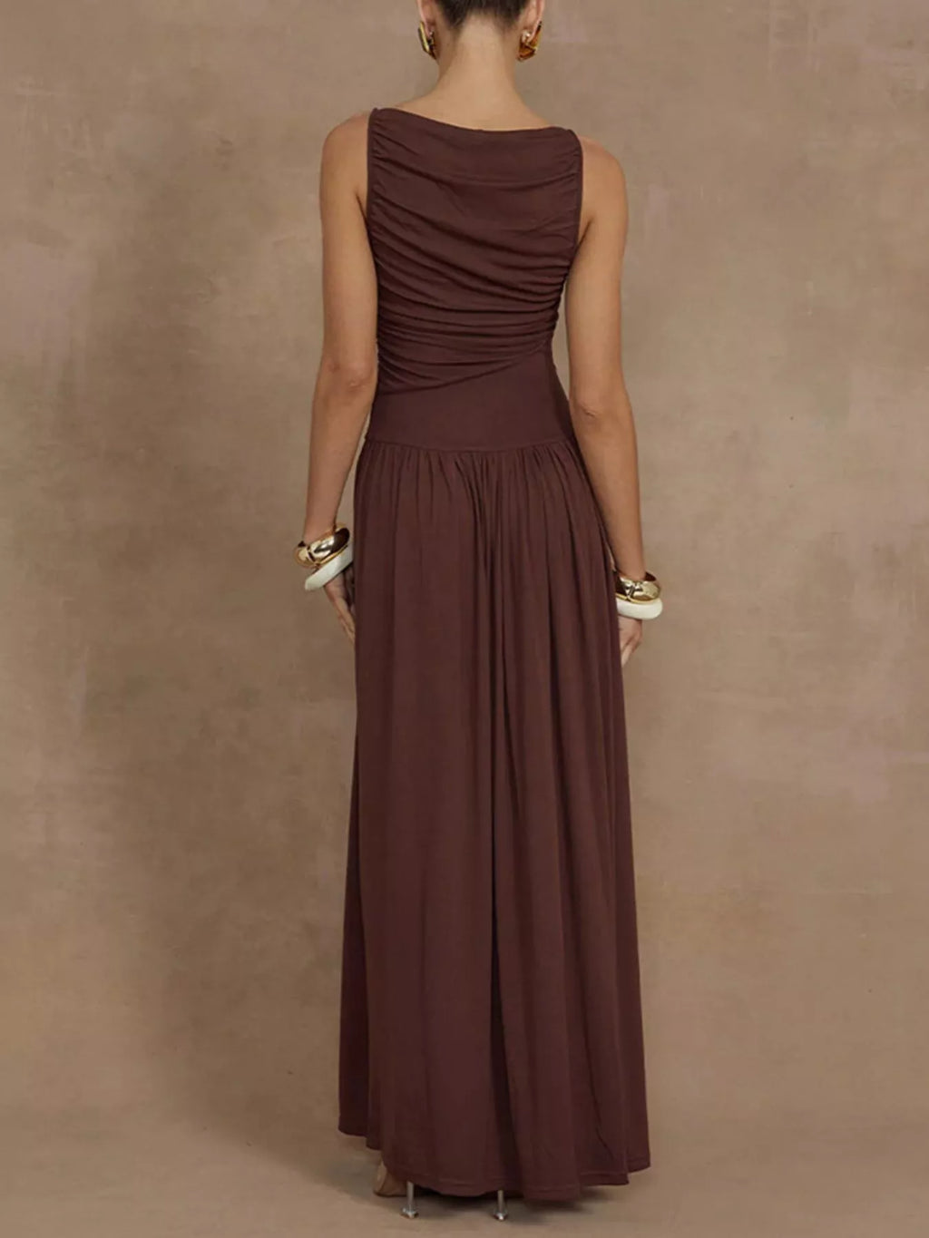 Ruched sleeveless dress full length view