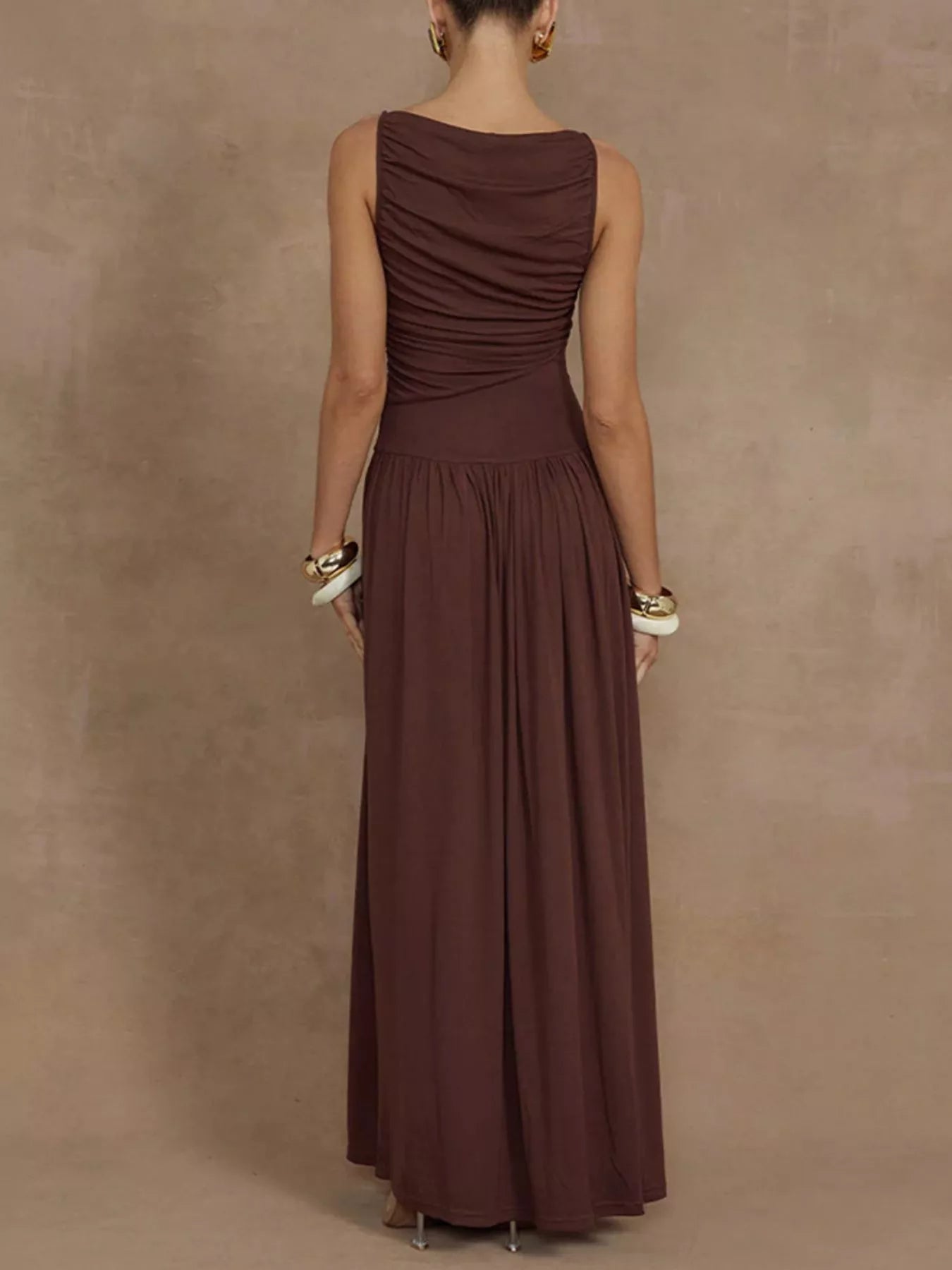Ruched sleeveless dress full length view