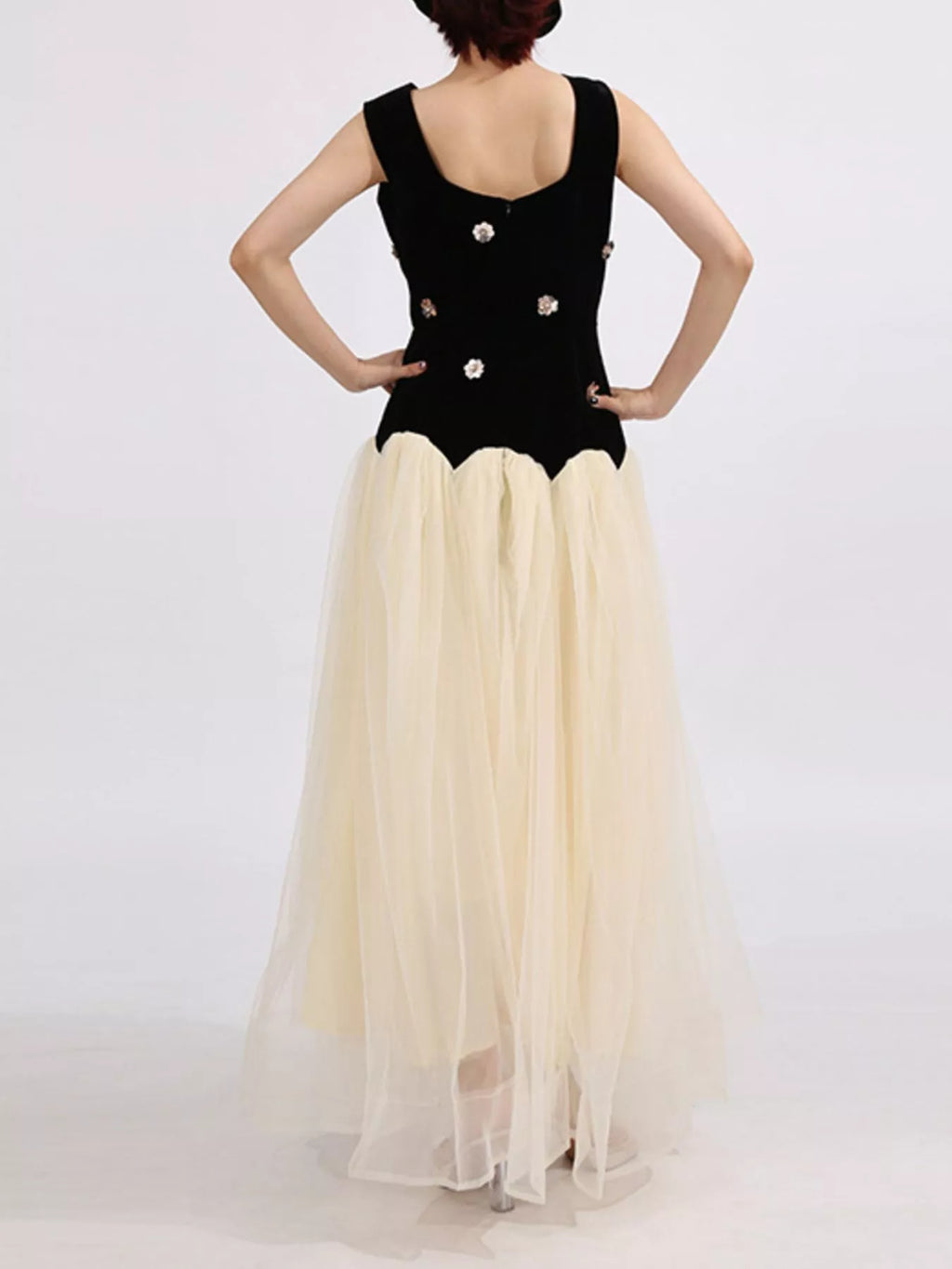 Tulle floral maxi dress back view