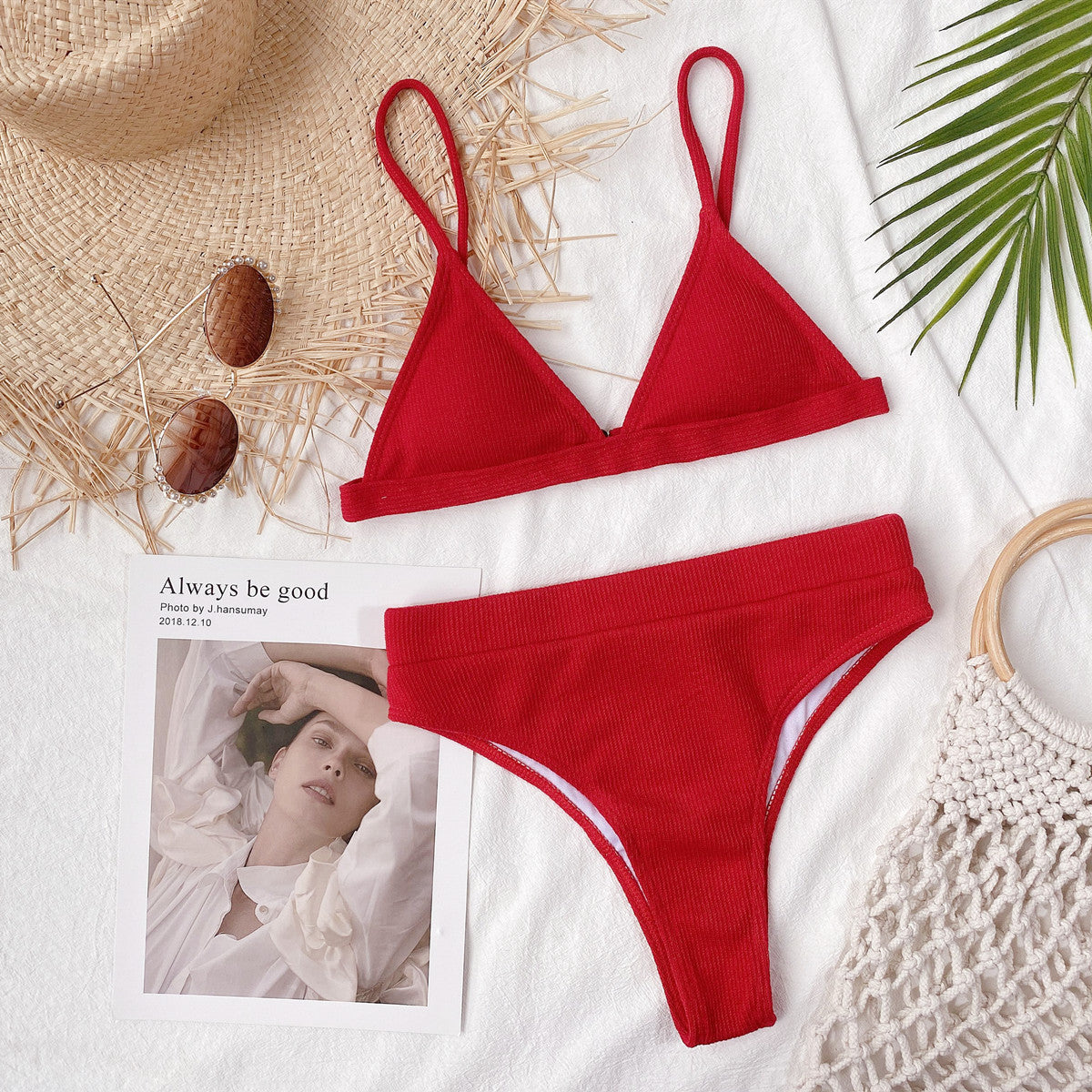 Two piece ribbed bikini set full view