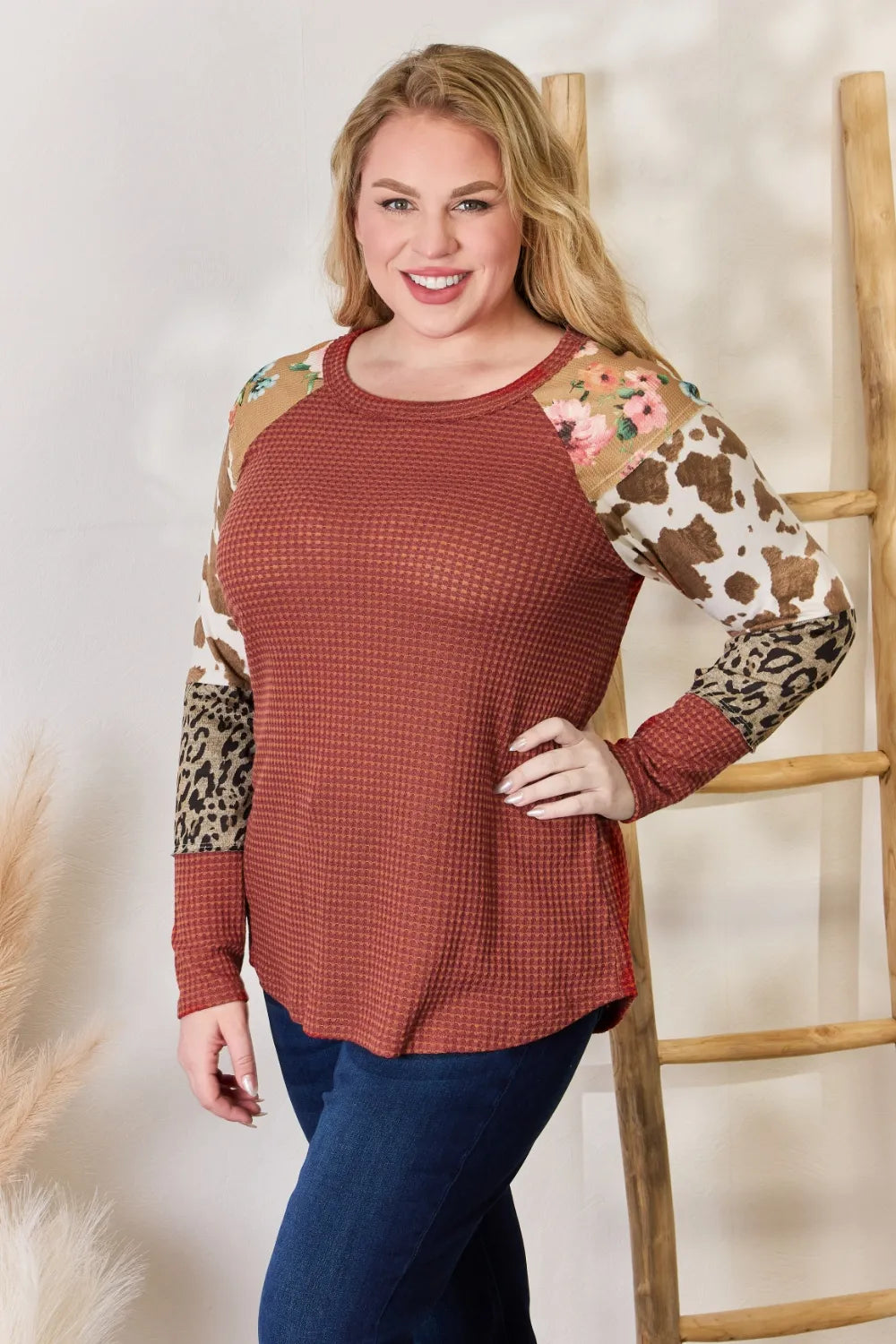 Leopard waffle knit top back view