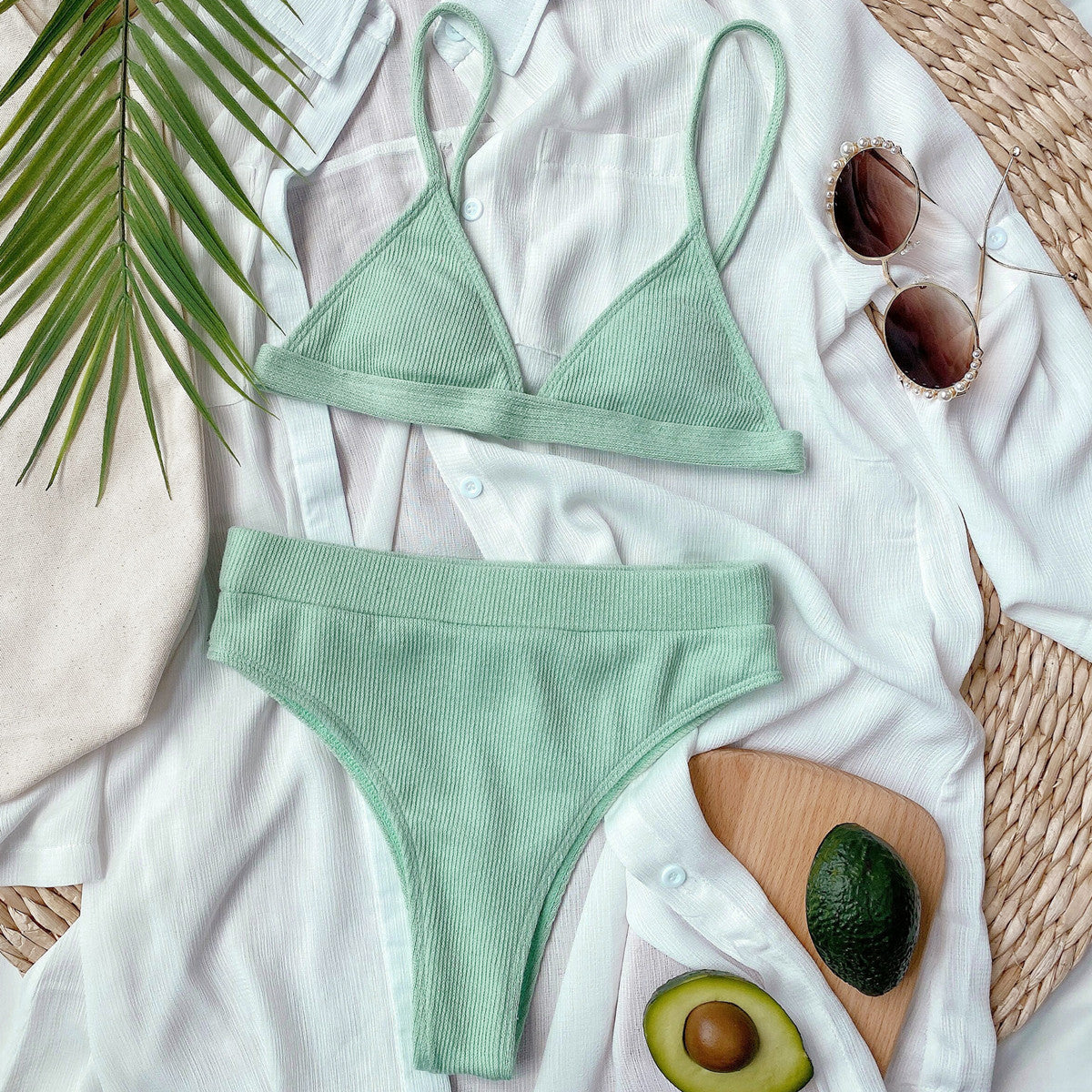 Ribbed bikini set lavender color front