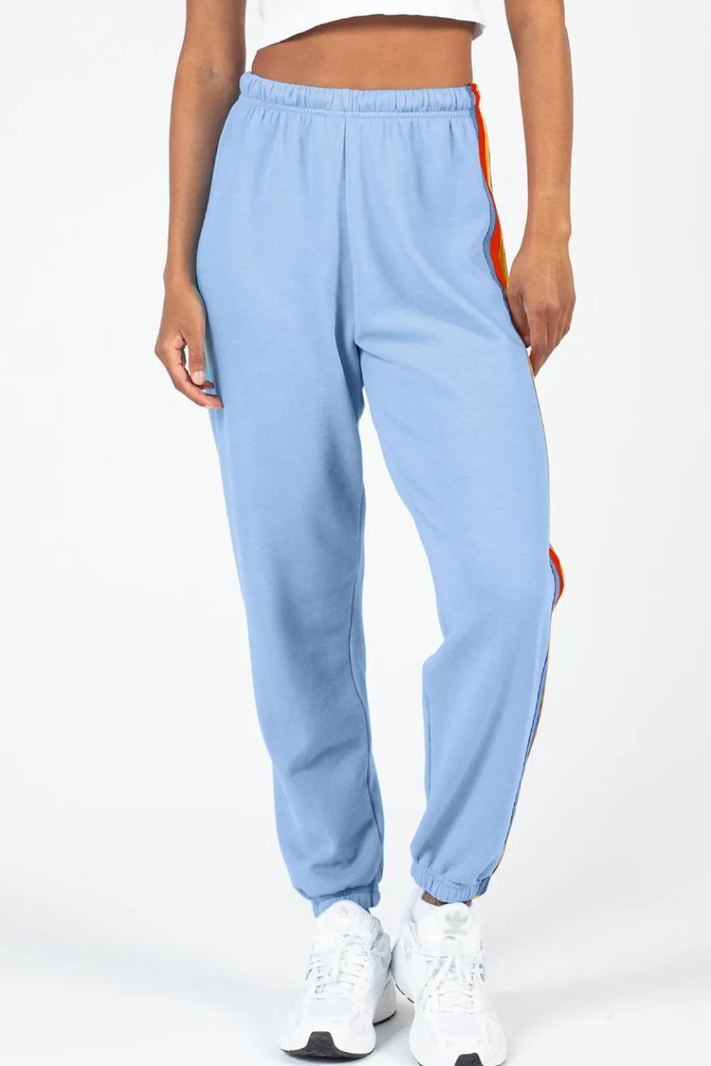 Striped stretch active pants styled look