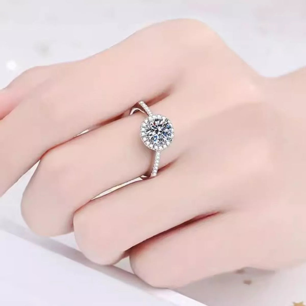 Moissanite ring worn on hand