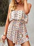 Printed smocked waist tube romper front view
