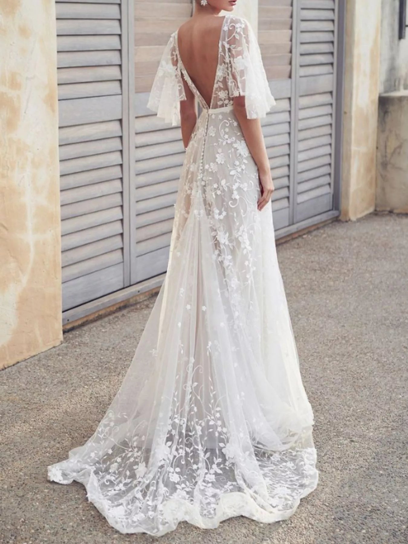 White lace dress side view