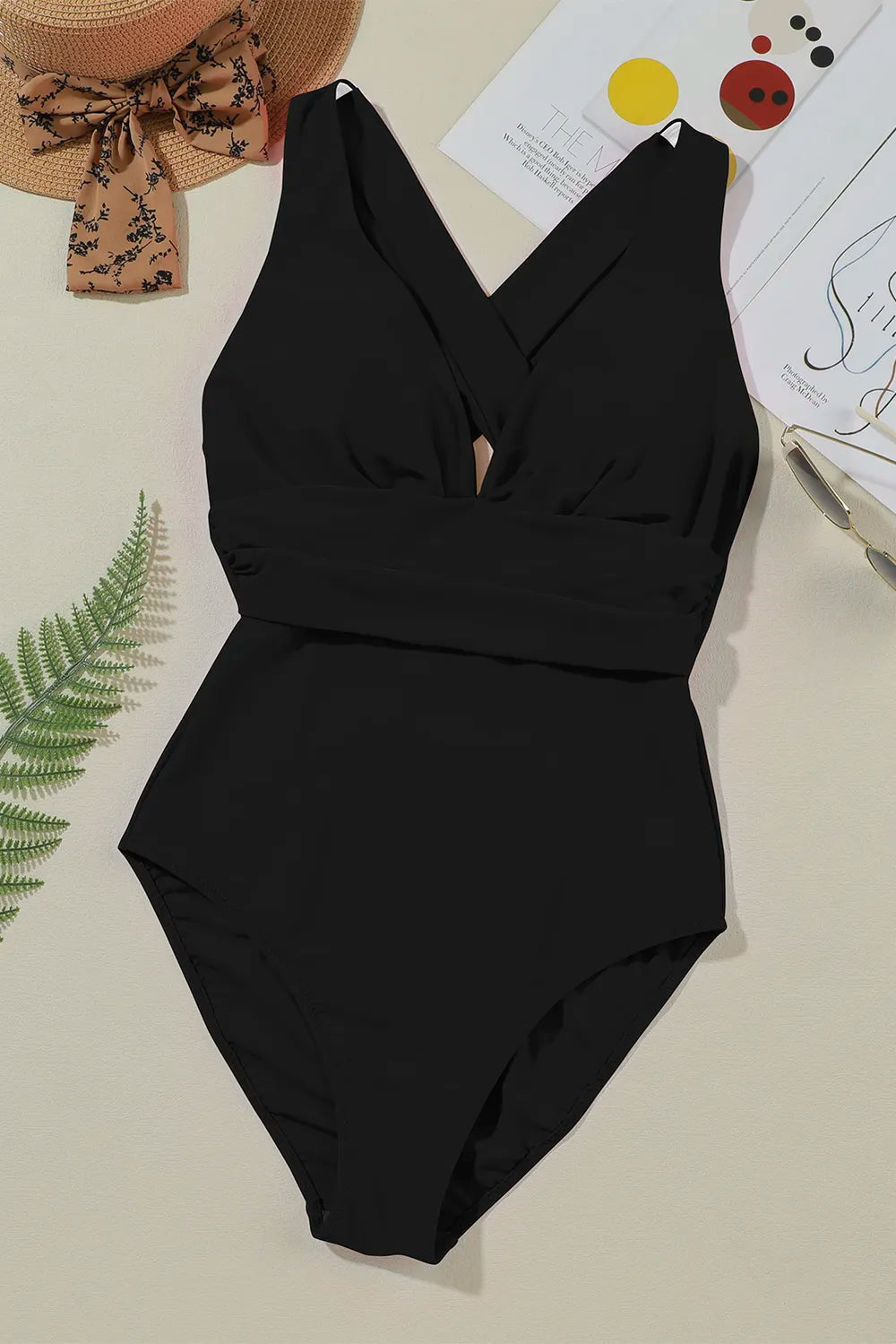Padded one piece swimsuit styled poolside
