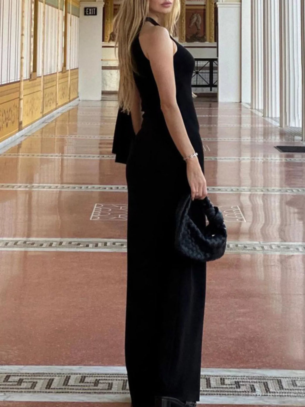 Draped dress hem detail view