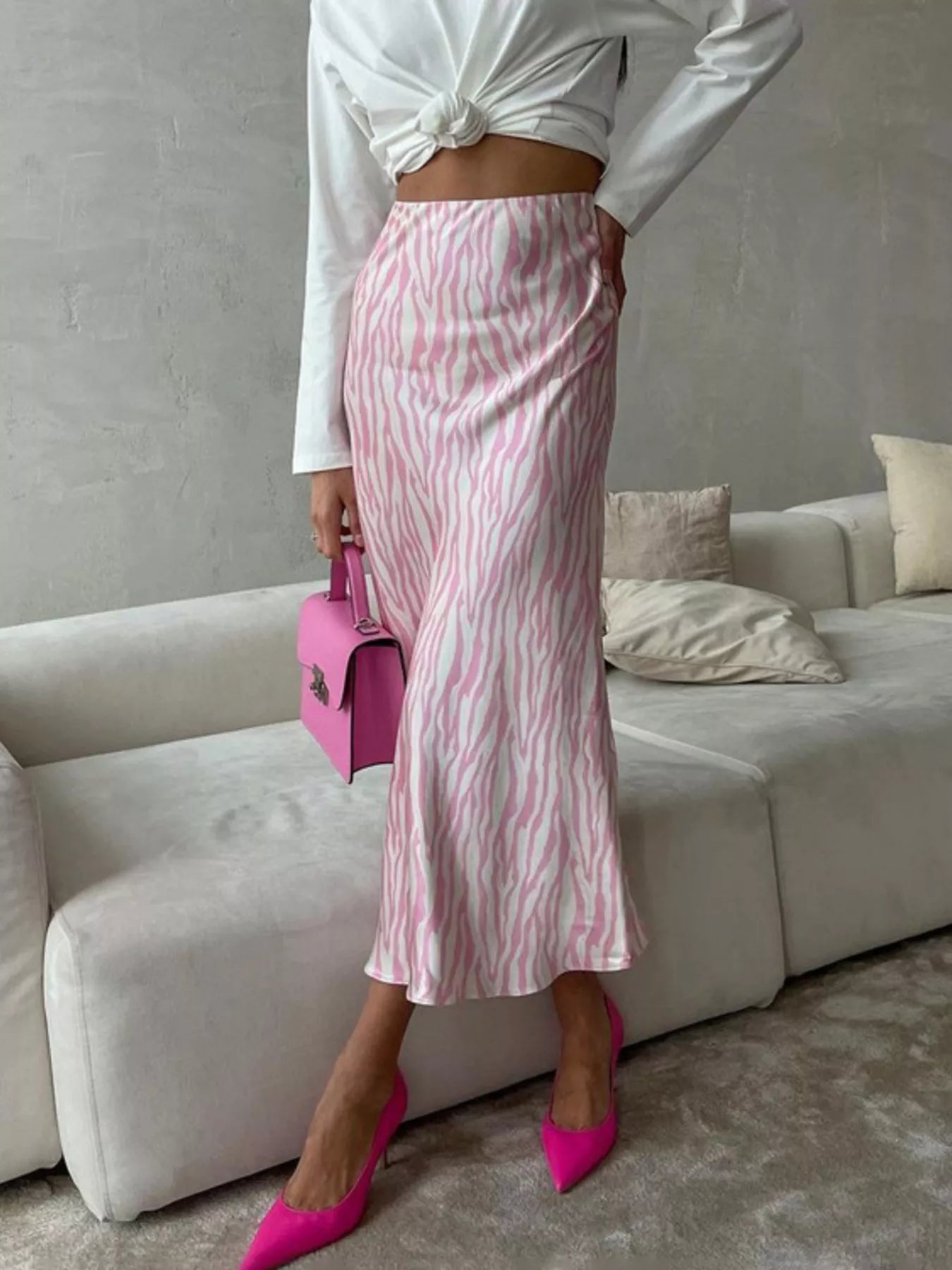 Zebra print midi skirt styled look
