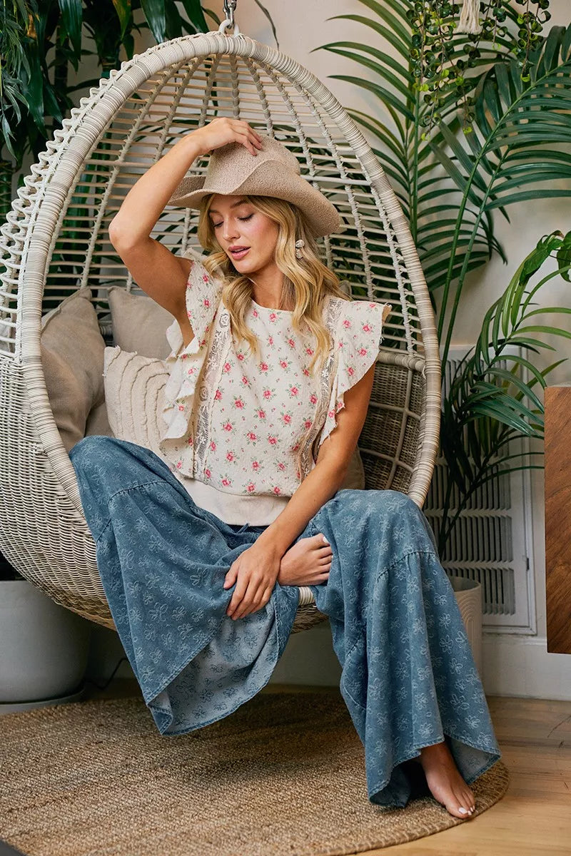 Floral print top relaxed silhouette