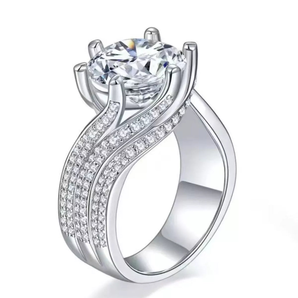 Moissanite sterling silver ring side profile