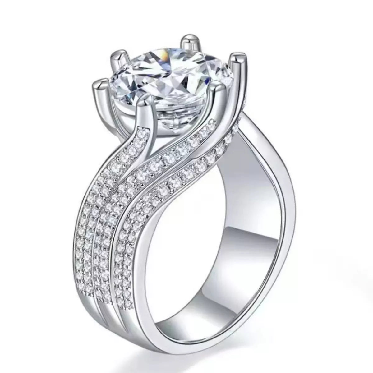 Moissanite sterling silver ring side profile