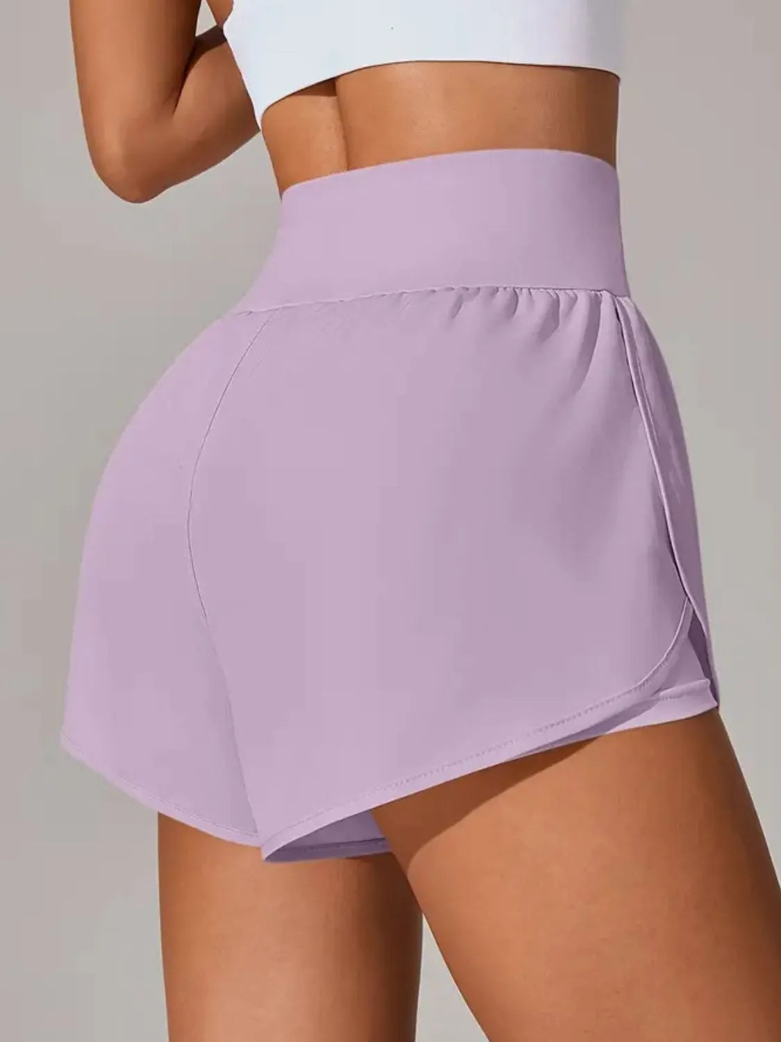 Strawberry red high waist gym shorts front view
