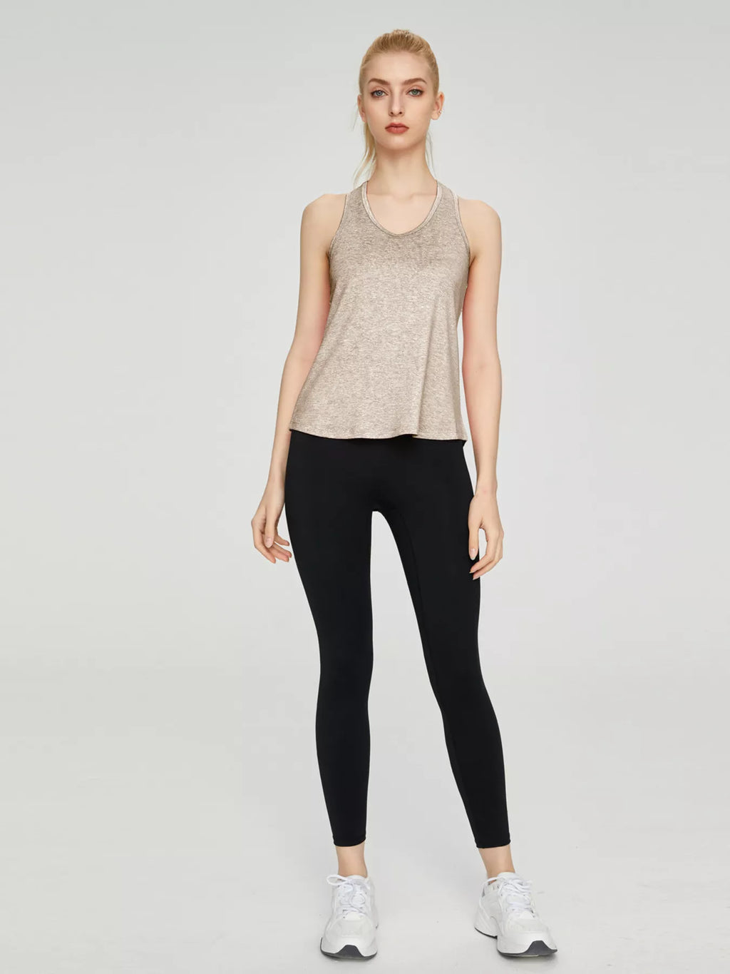 Quick drying tank top styled with leggings
