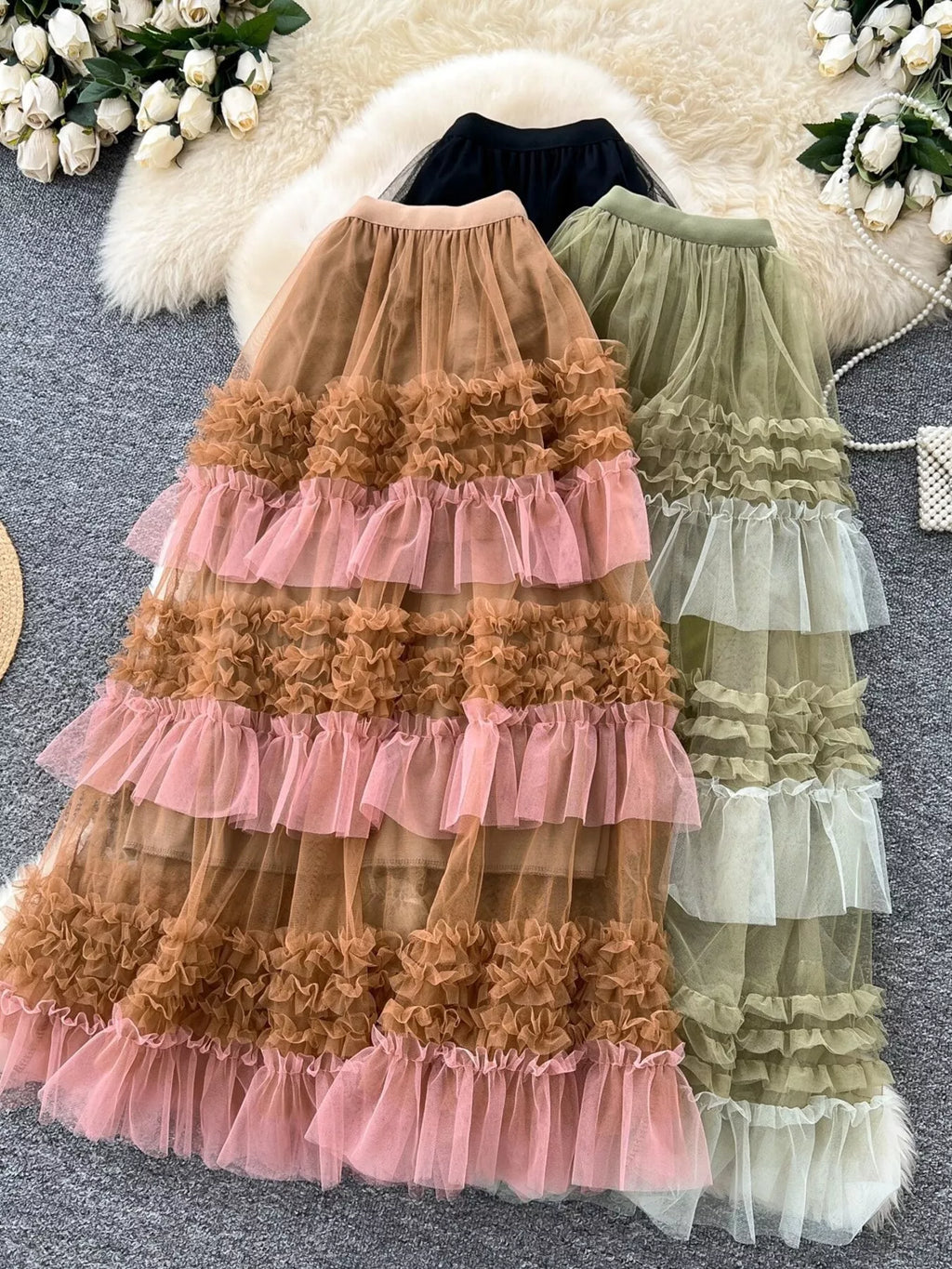 Tiered ruffle tulle skirt front view