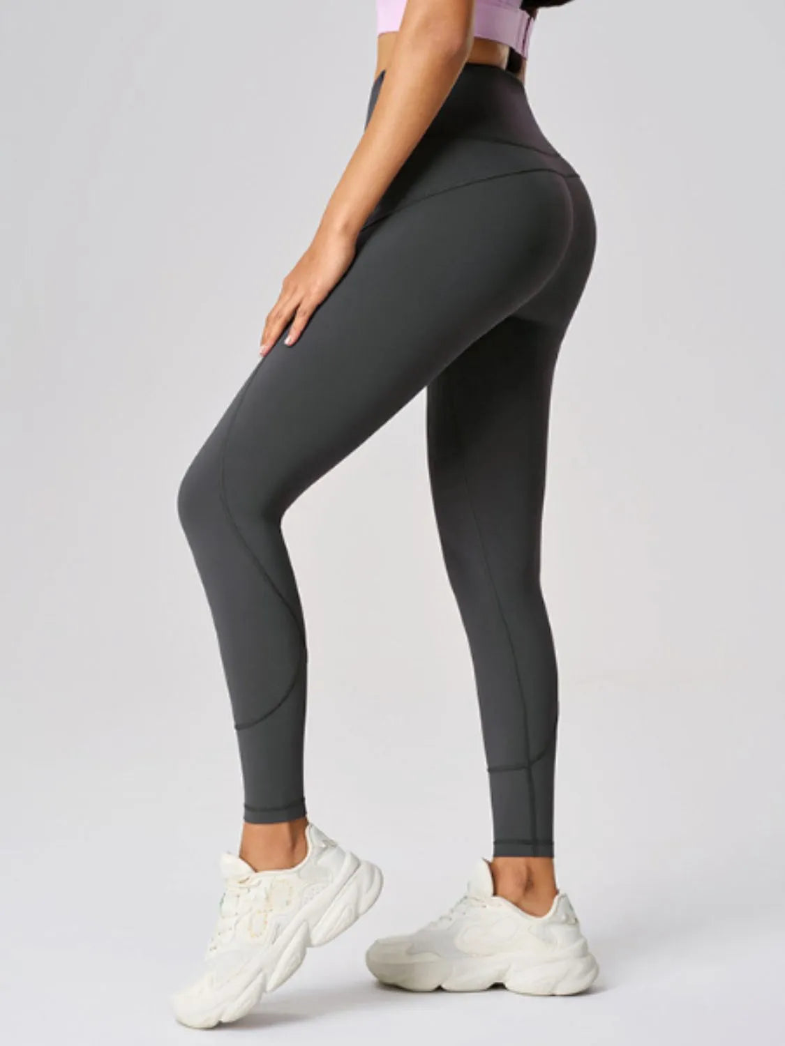 High waist active leggings back detail on model