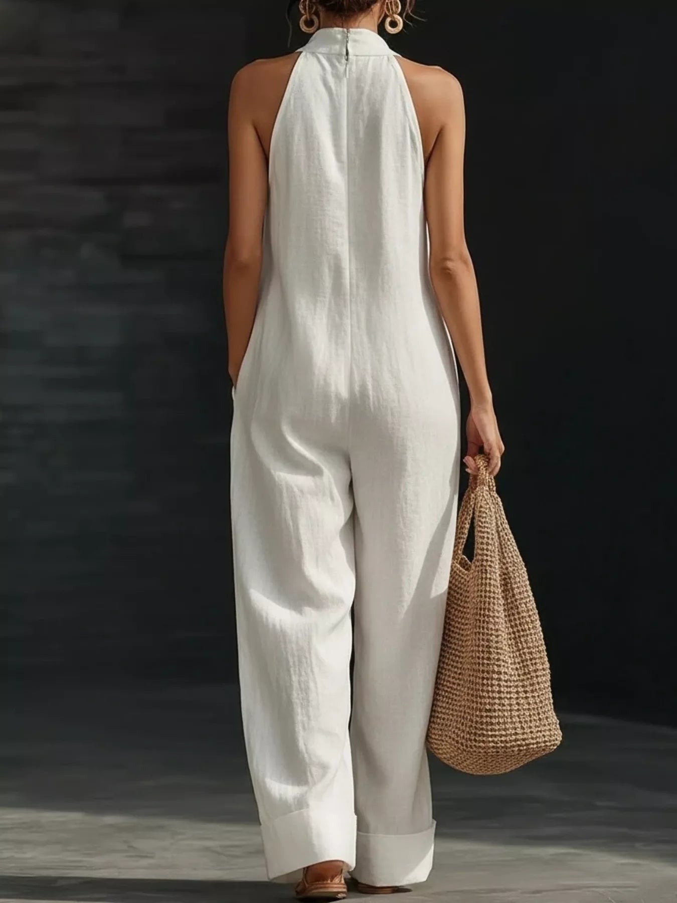 White wide leg jumpsuit on model