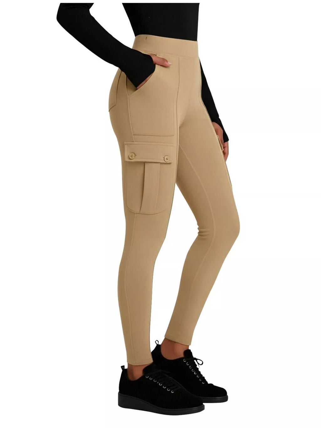 High waist active pants styled on model