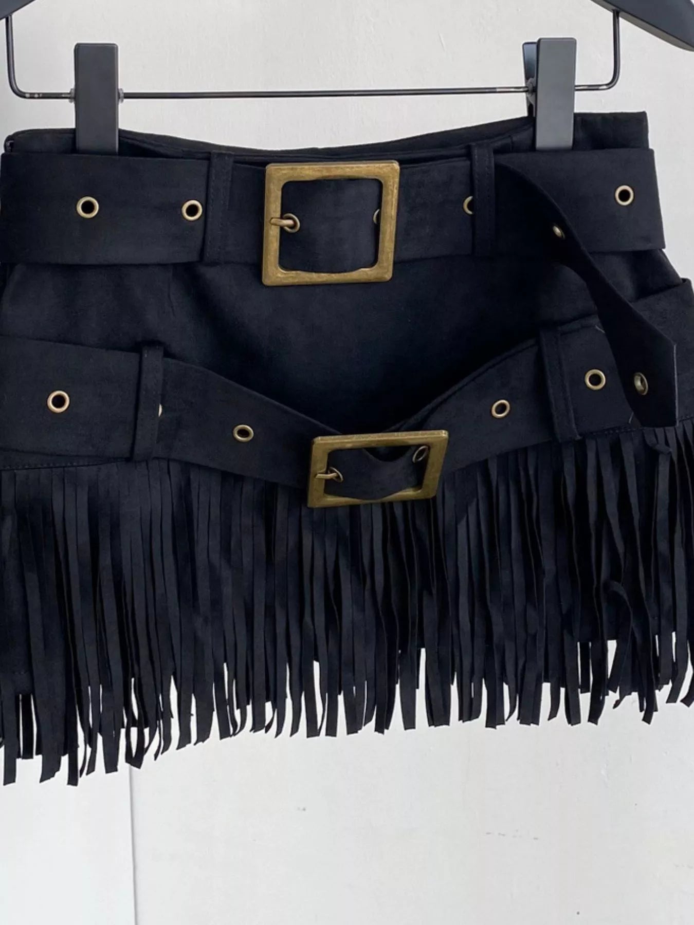 Belted tassel mini skirt full length view