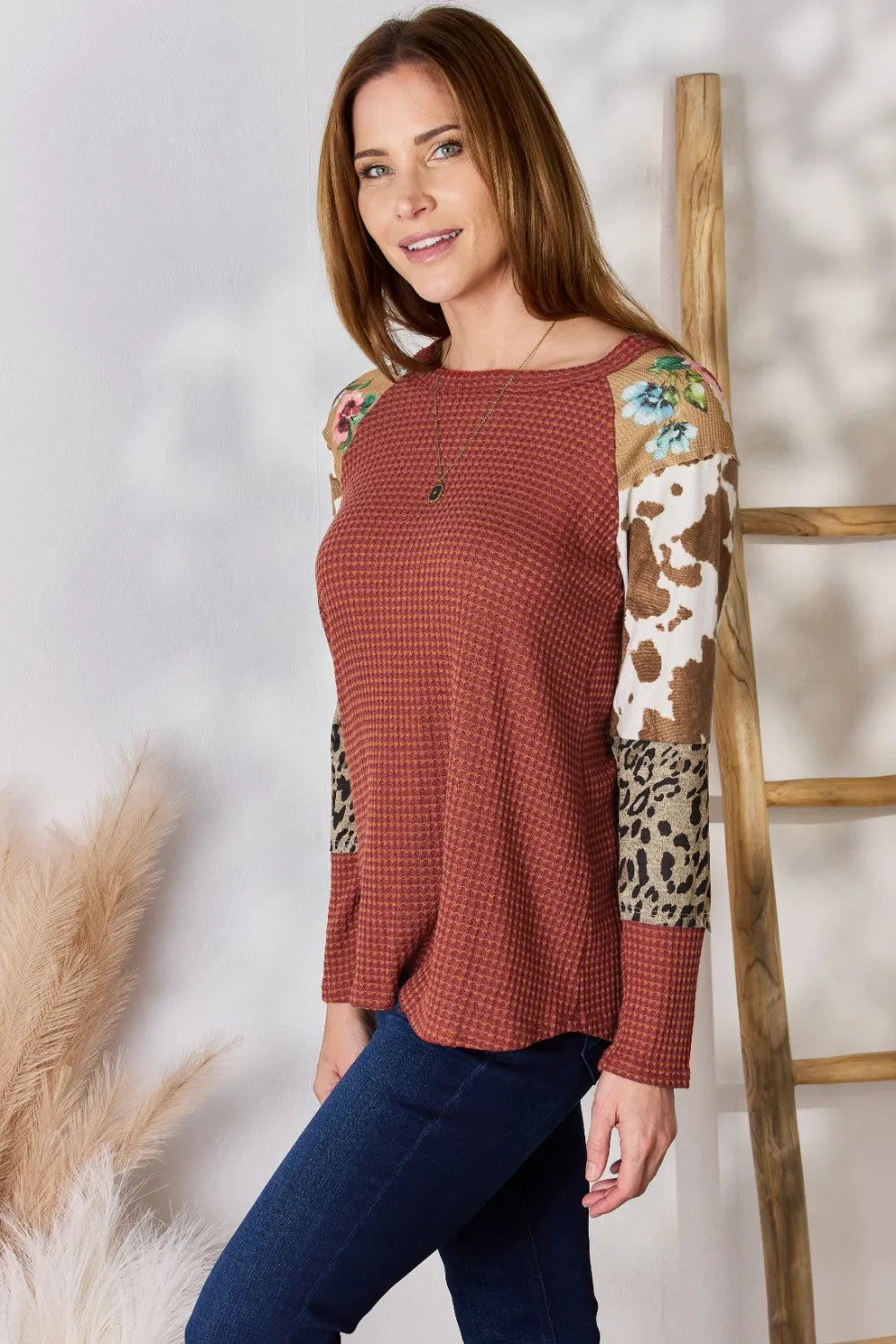 Leopard blouse neckline detail